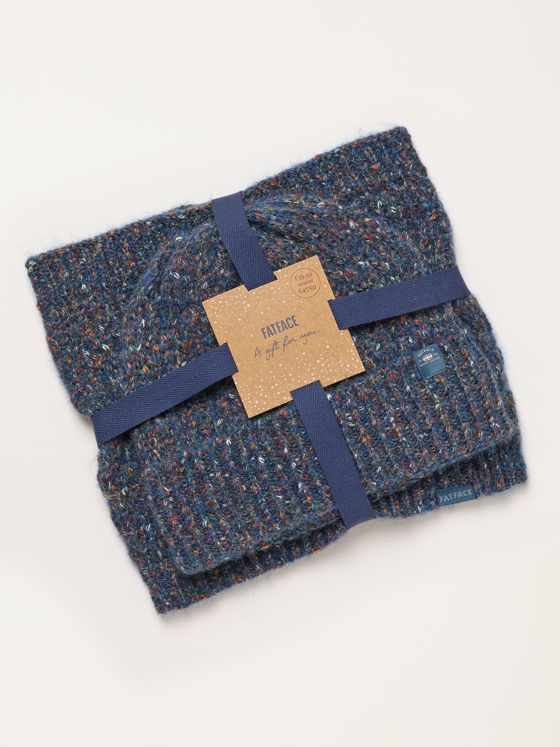 Blue - Regular Nep Knitted Snood And Beanie Set
