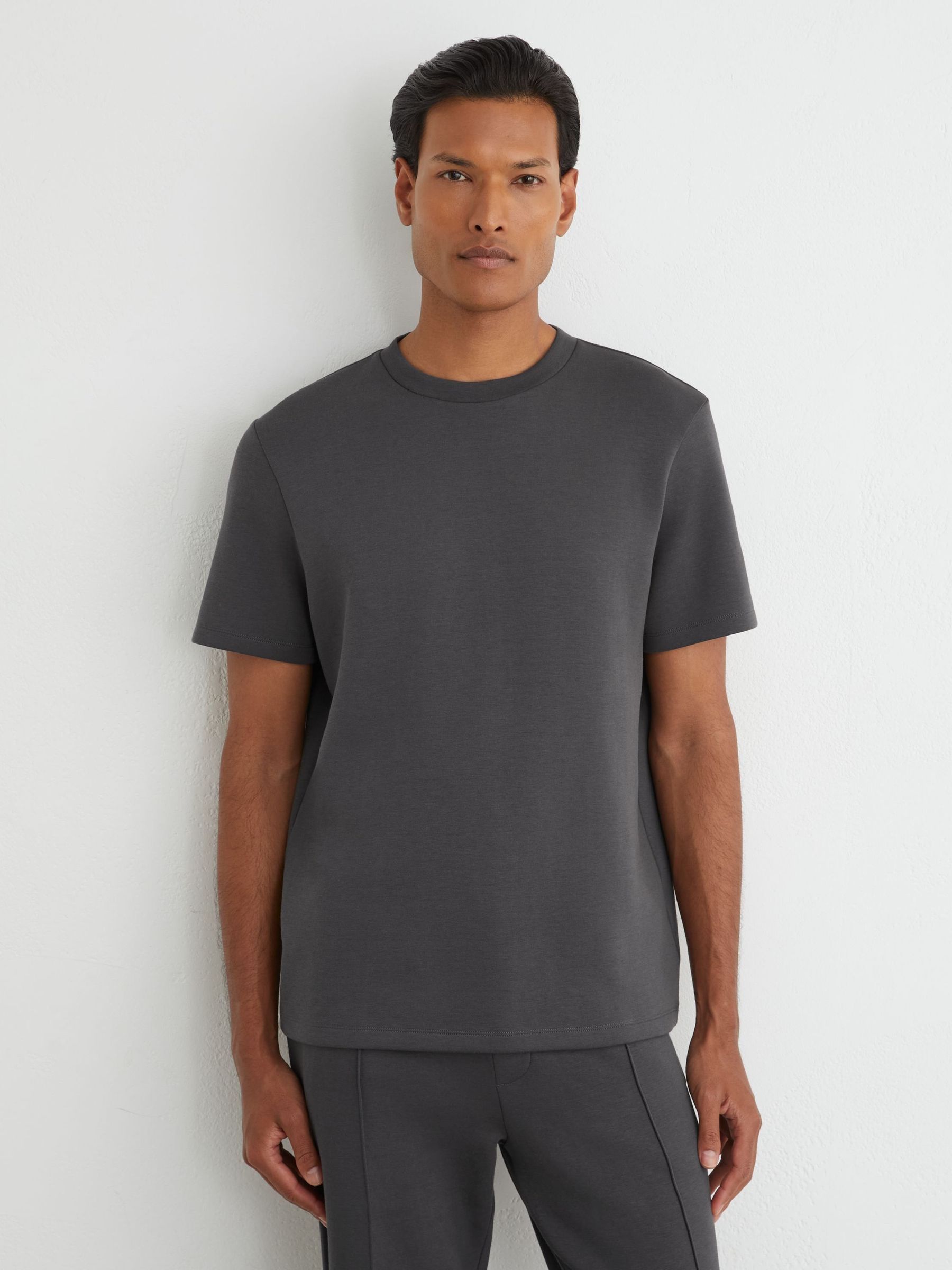 Charcoal Grey - Regular Sueded Interlock Jersey Modern-fit T-shirt