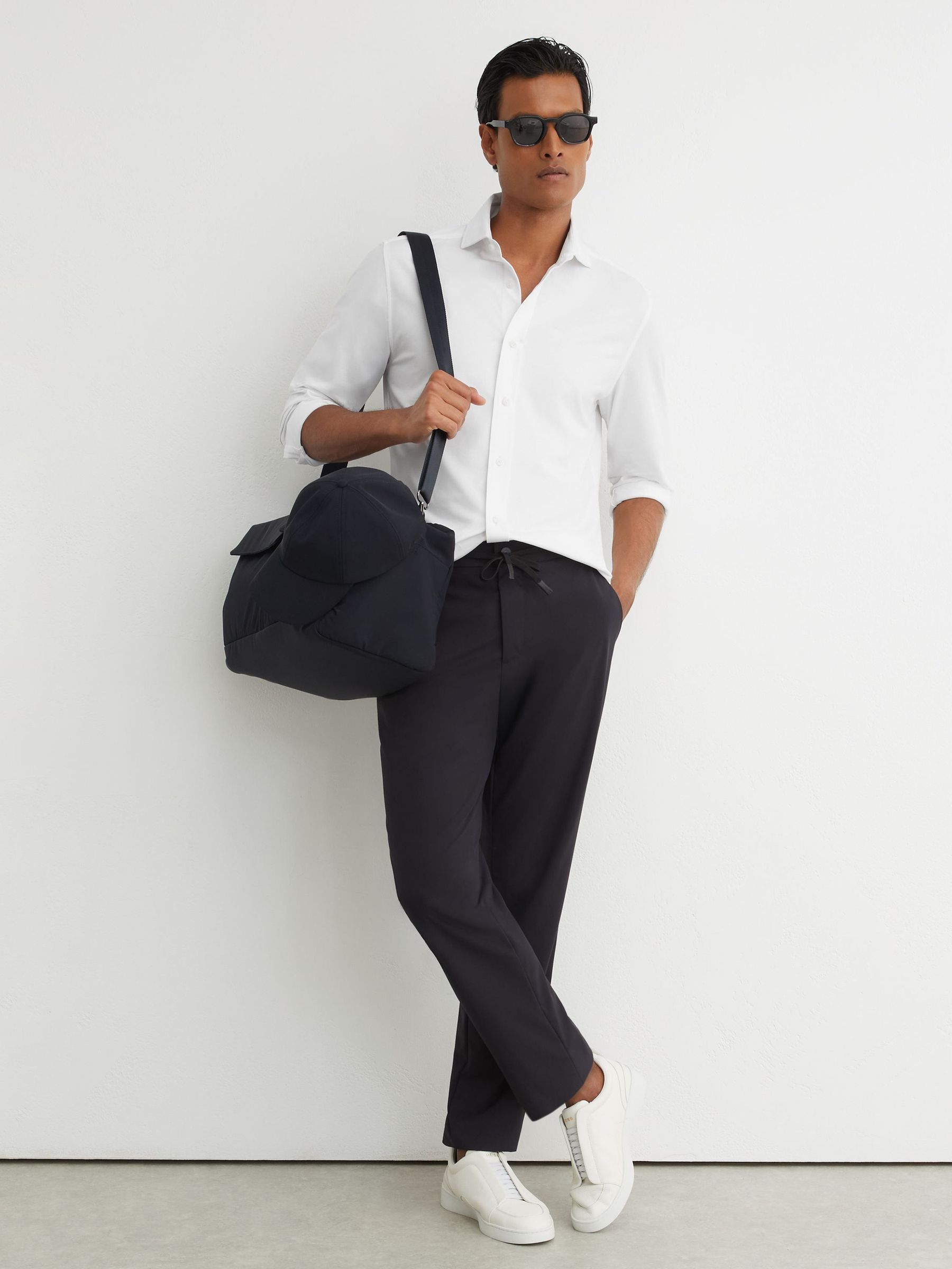 White - Regular R-flex Cotton-blend Stretch Jersey Shirt Slim-fit