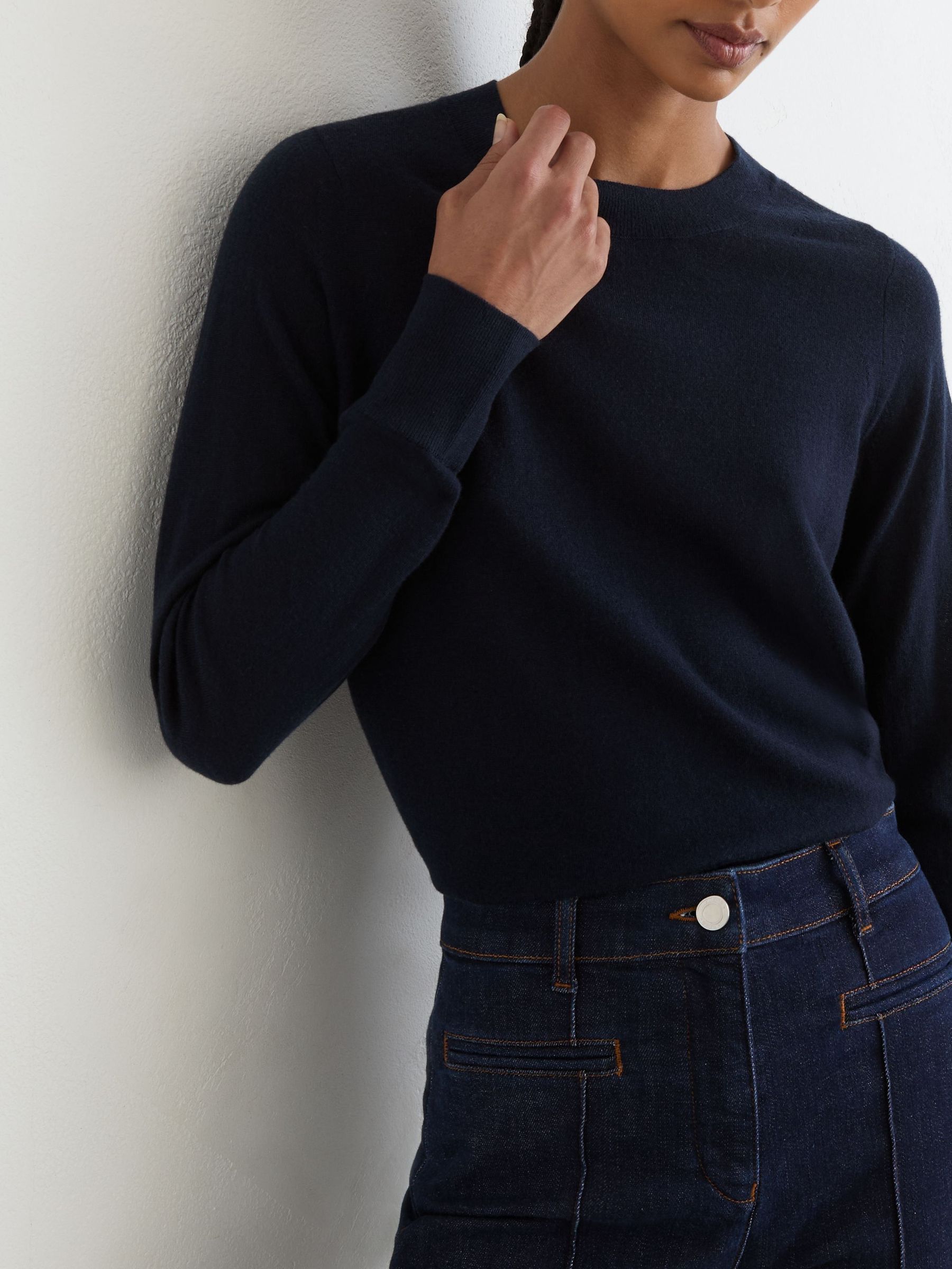 Marineblau - Merino Wool Crew-neck Jumper