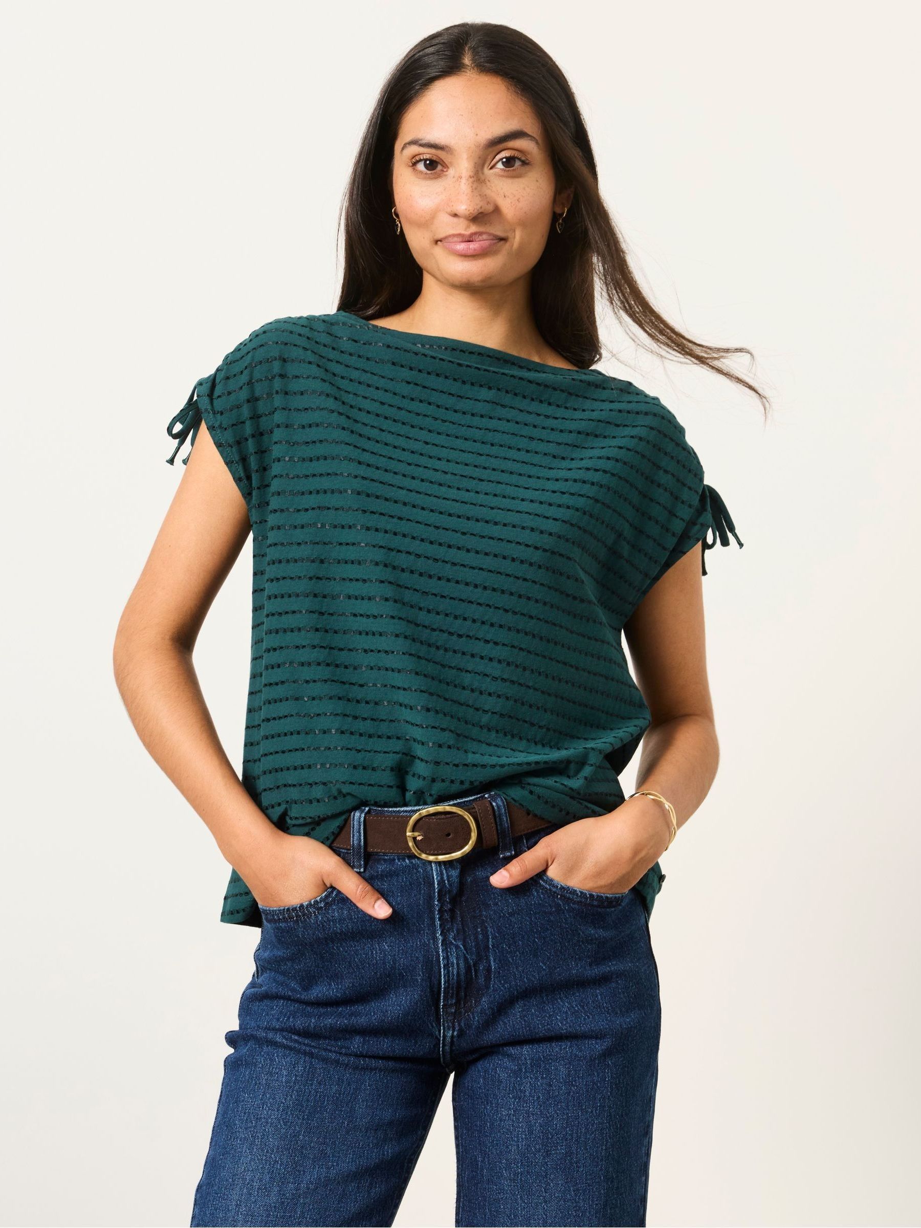 Teal Blue - Gathered Shoulder Detail Top