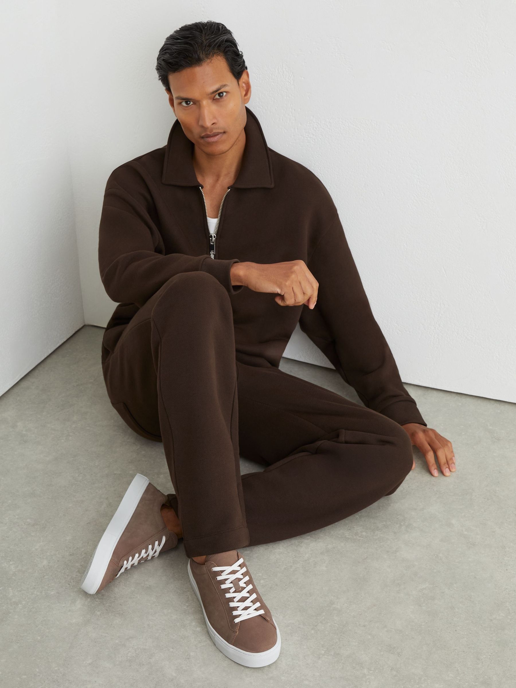 Taupe Brown - Regular Nubuck Leather Low-top Trainers