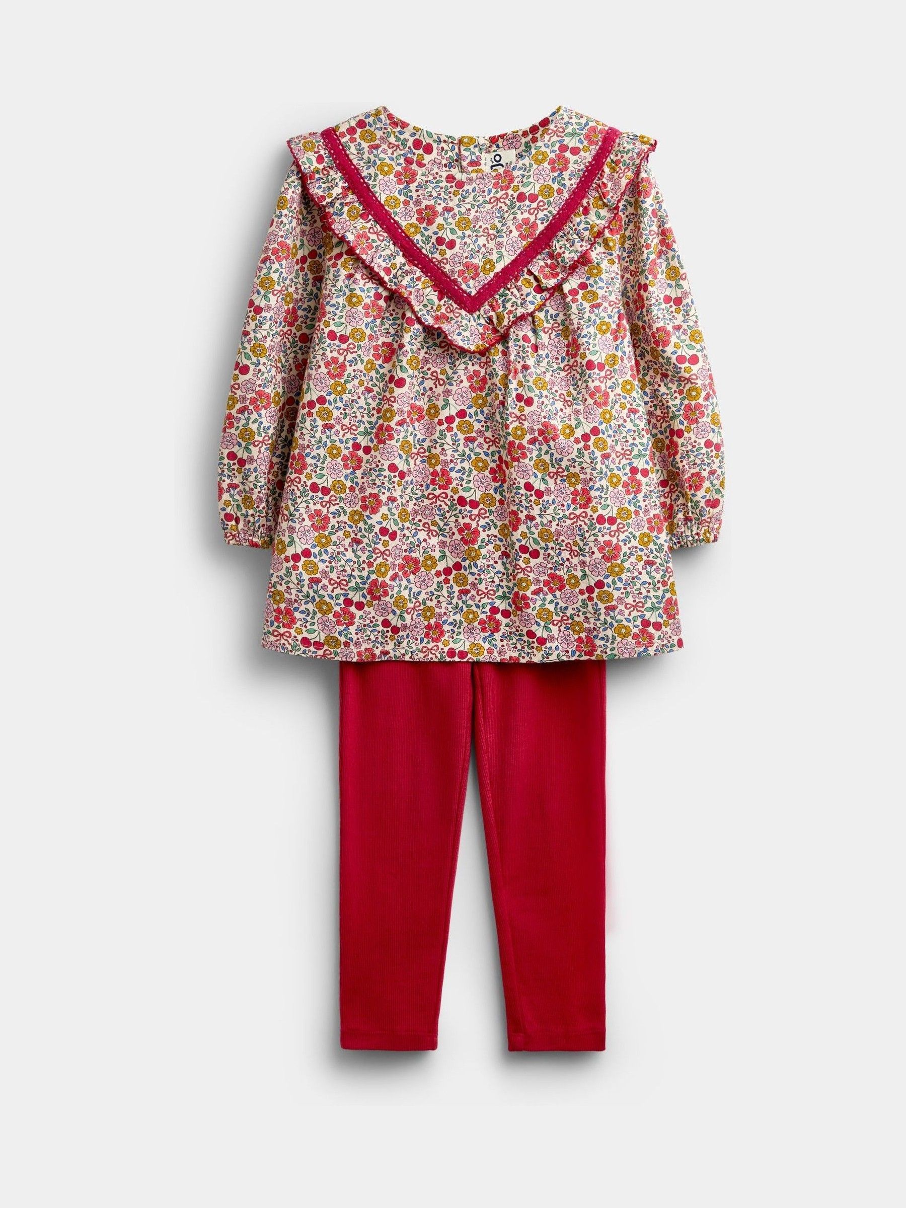 Burgundy Red Floral - Frill Top & Rib Legging Set