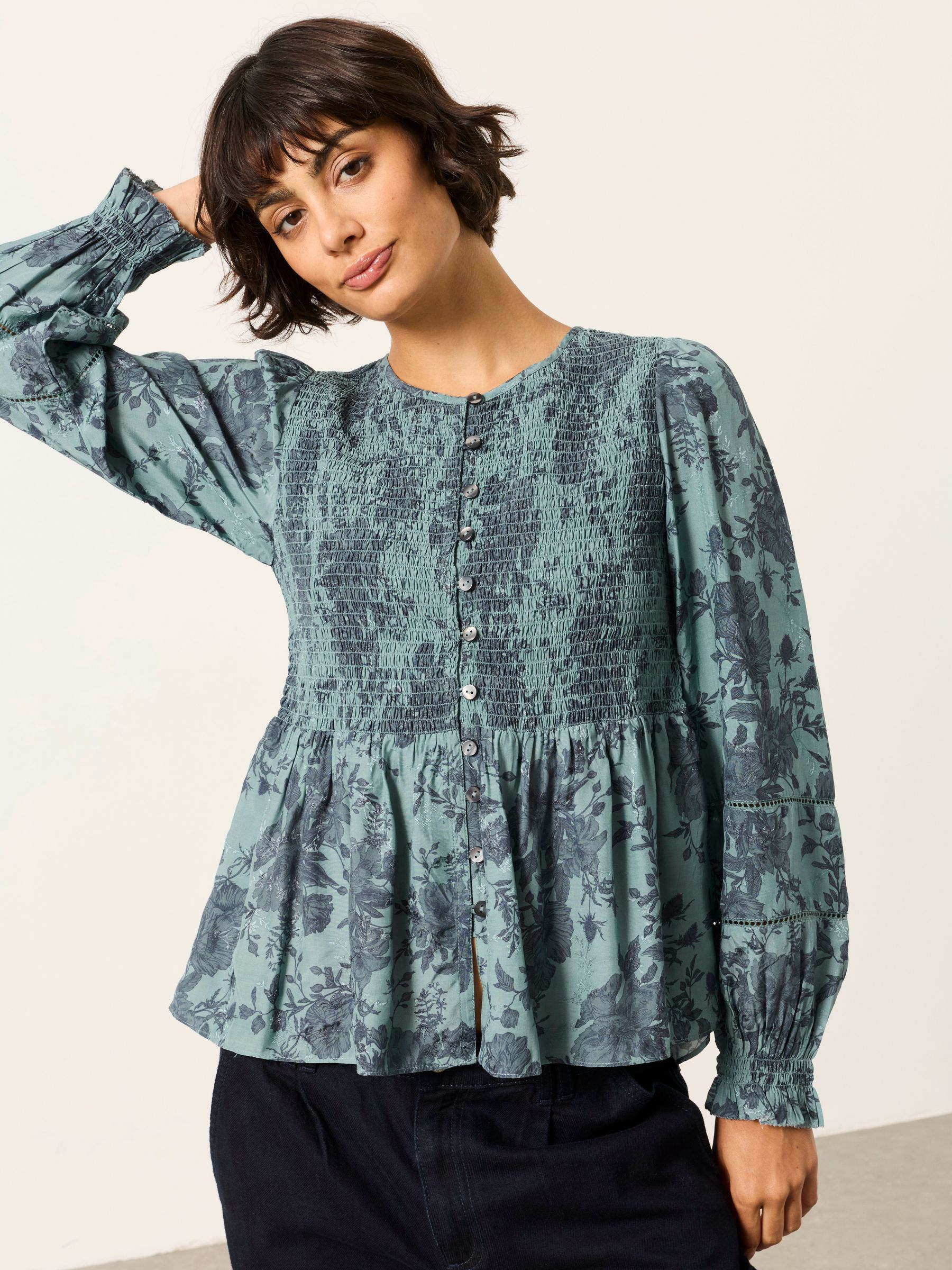 Teal Blue Trailing Rose - Blouse