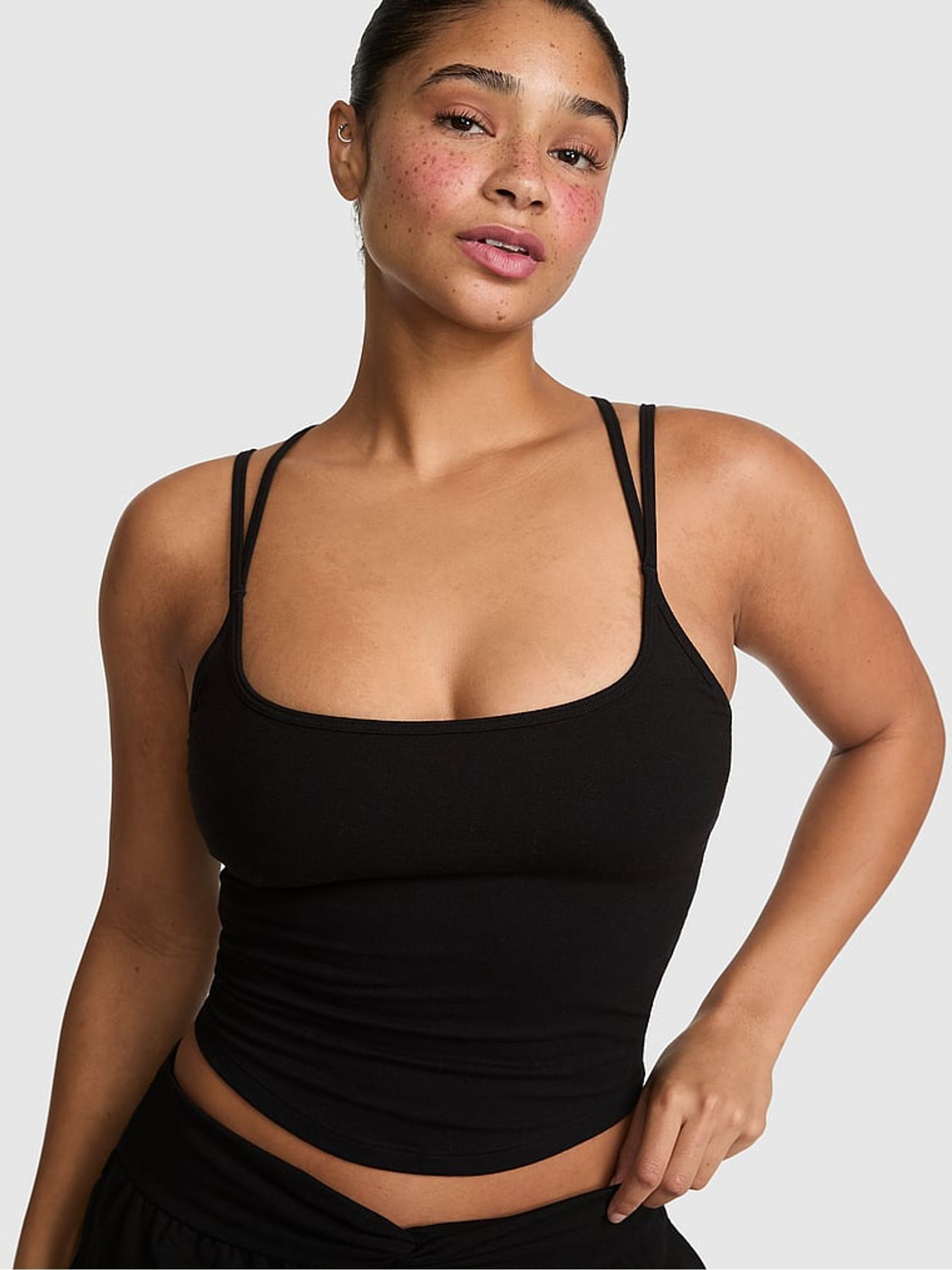 Black - Cotton Cross Back Tank Top
