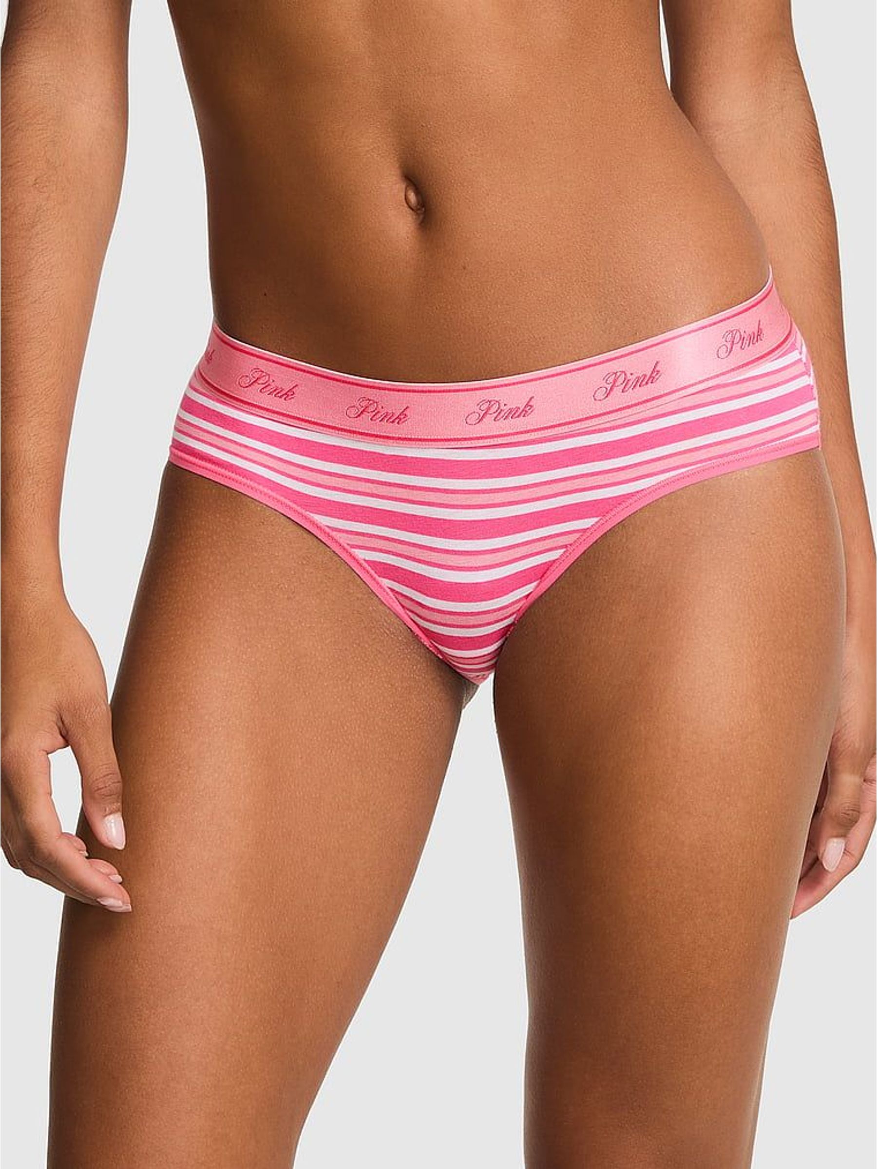 Love Me Pink Stripe Print - Boyshort Cotton Logo Knickers