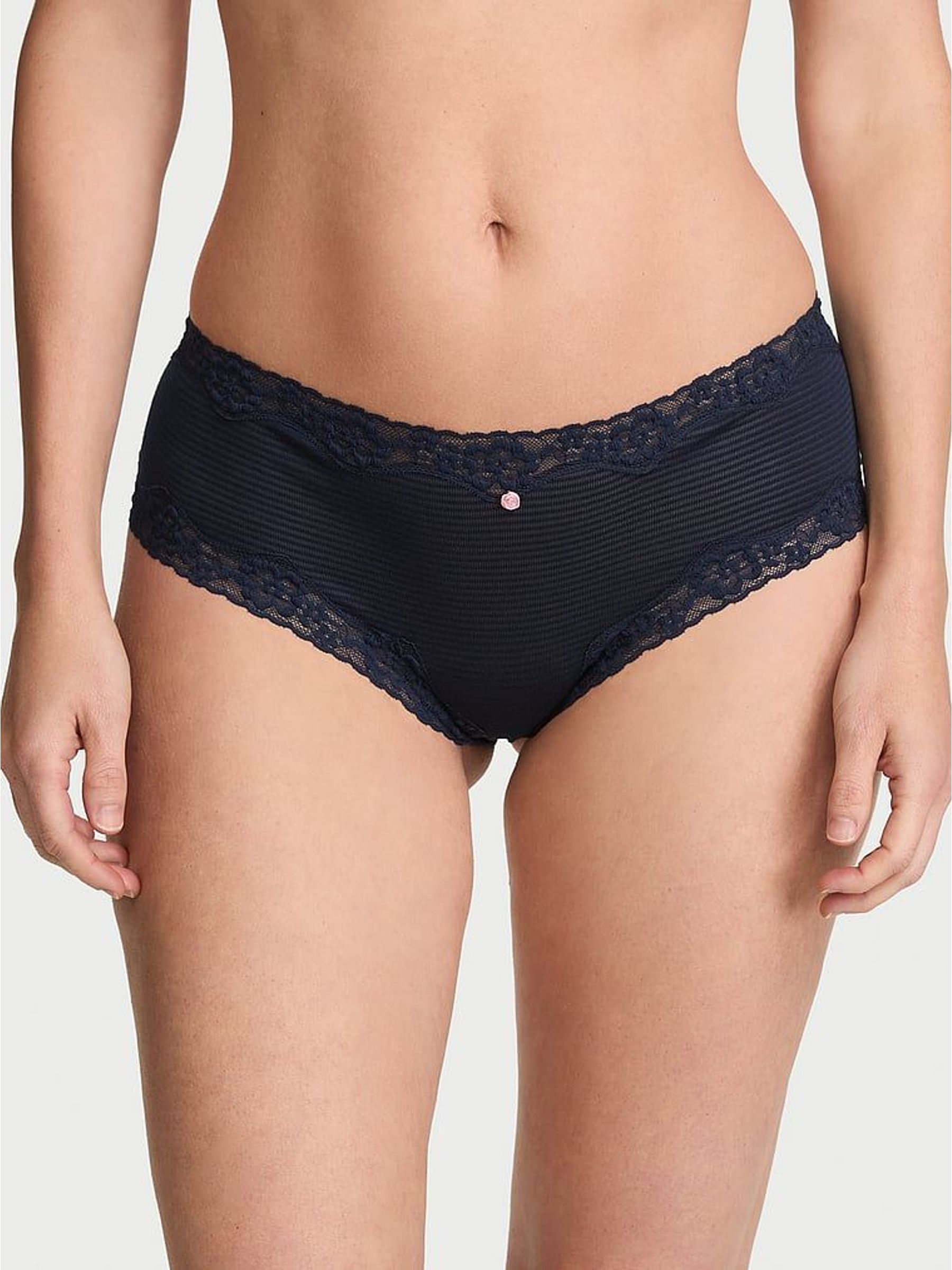 Noir Navy Blue - Cheeky Cotton Stripe Lace Waist Knickers
