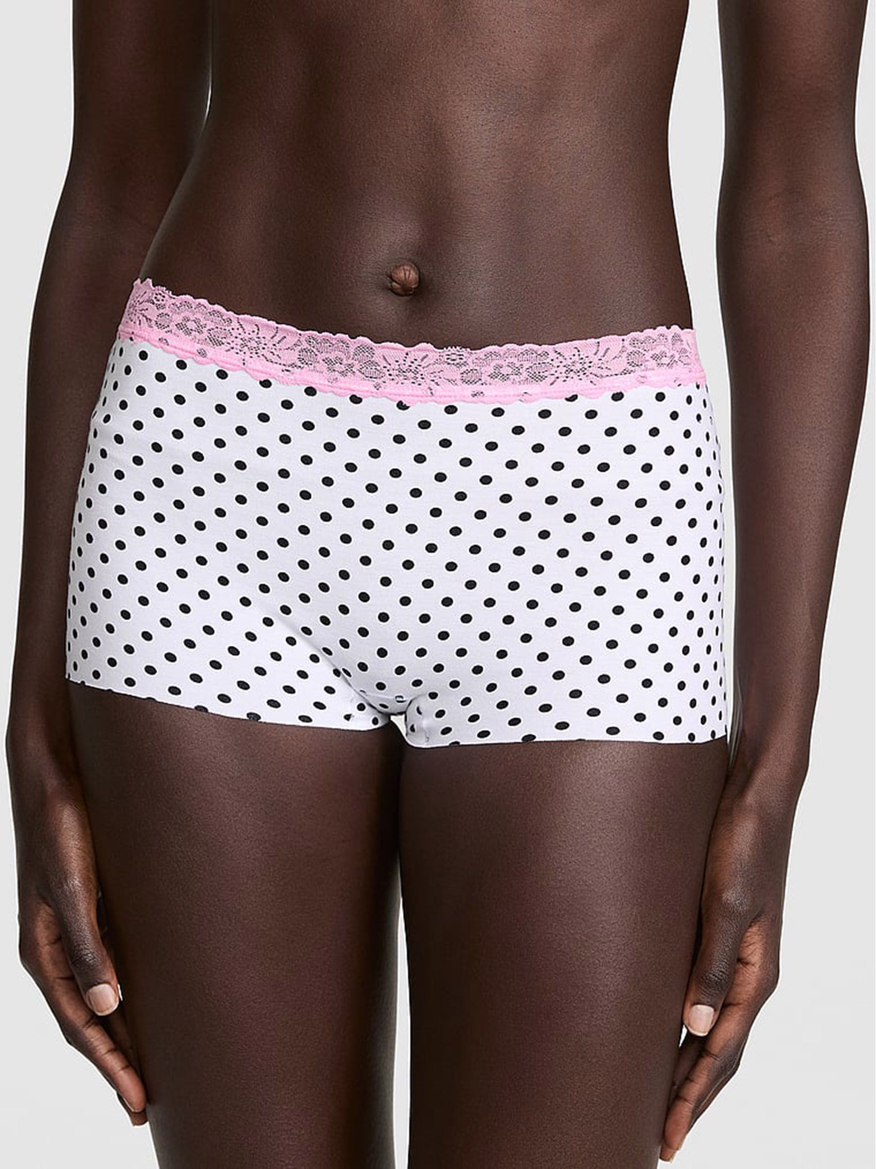 White Polka Dots - G-string Lace Trim Knickers