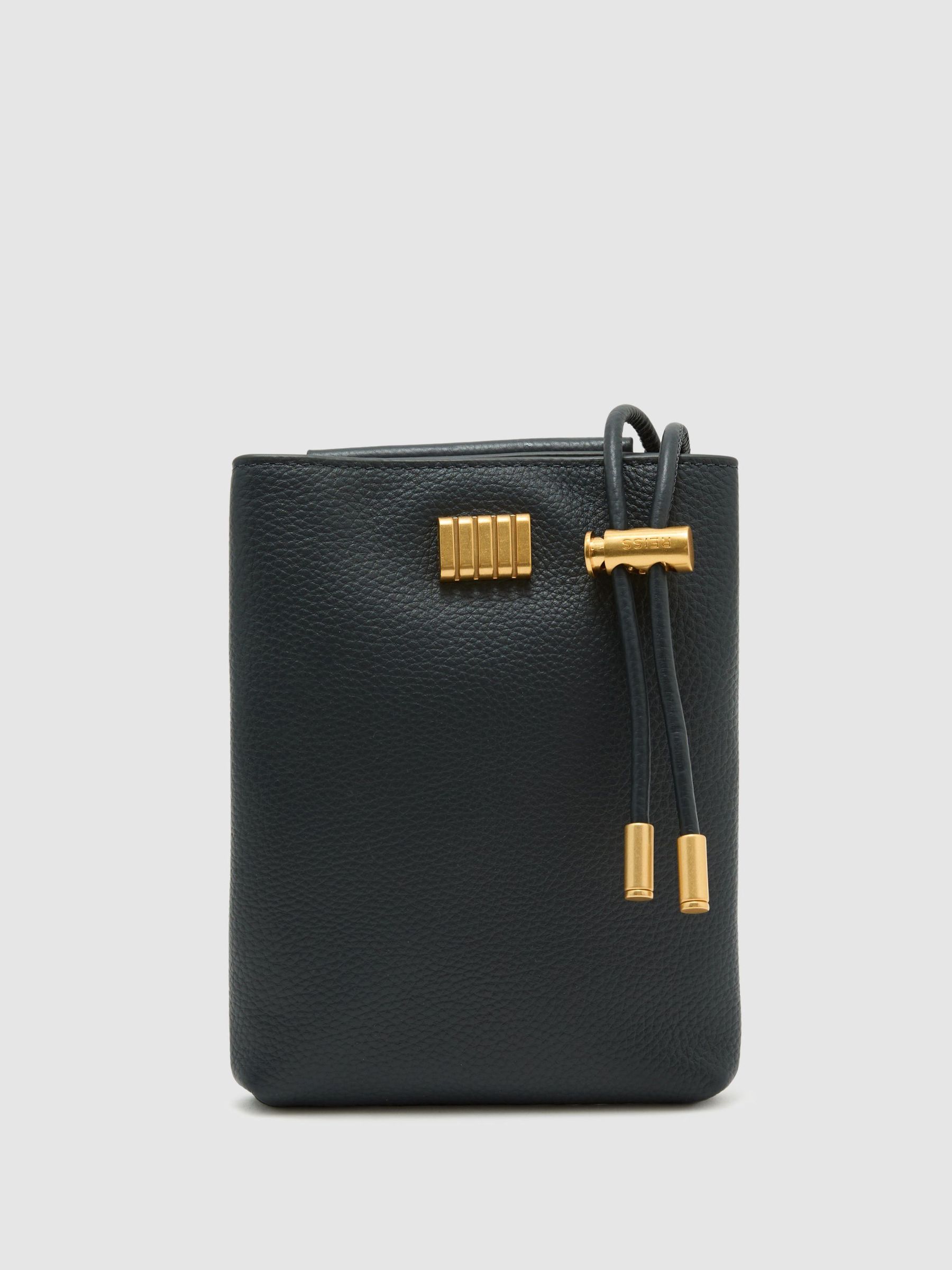 Marineblå - Grained-leather Phone Crossbody Bag