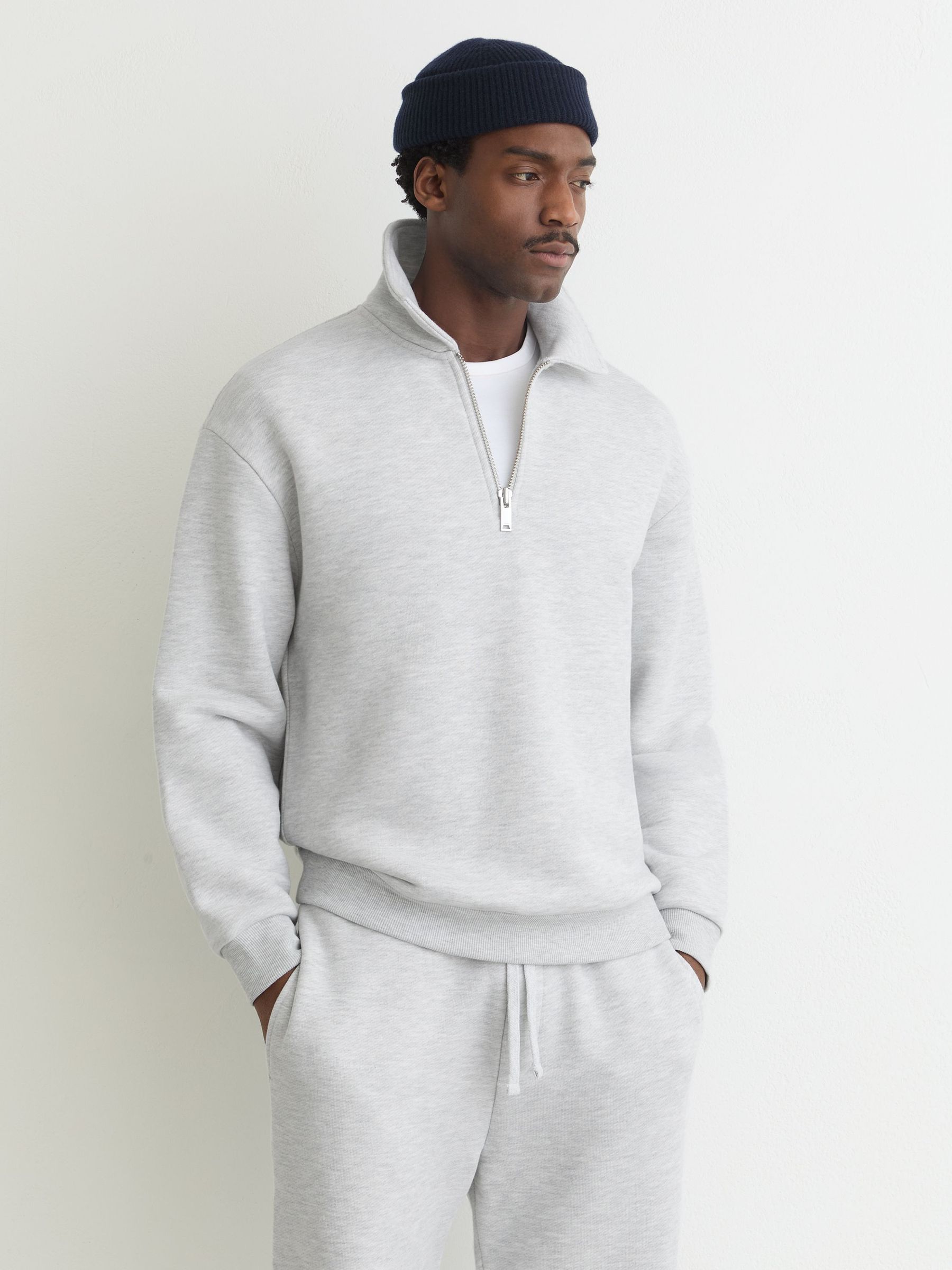 Cotton-Blend Heavyweight Zip Sweatshirt in Grey Melange (W05999) | HK$1,530