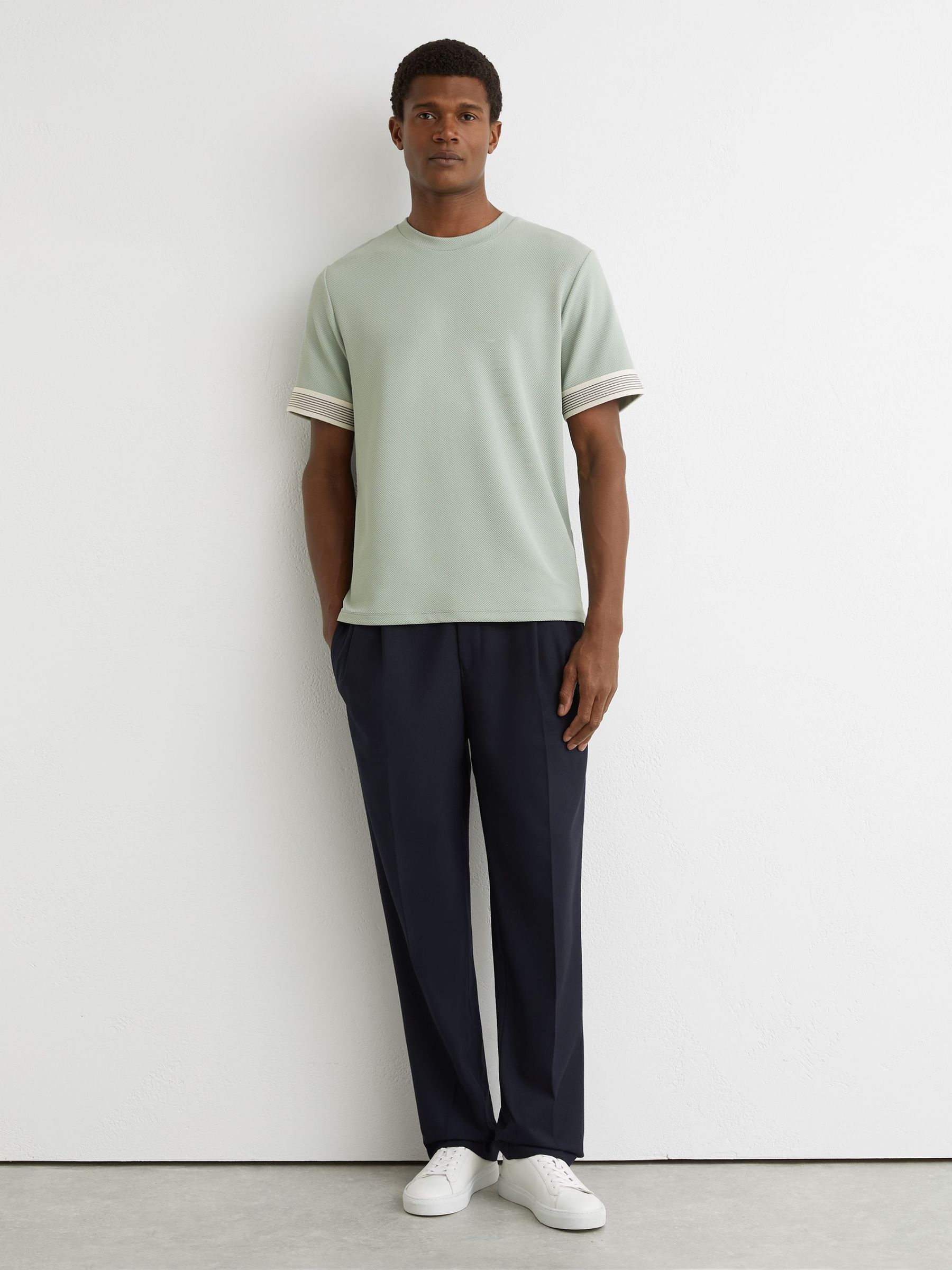 Textured Tape-Cuff T-Shirt in Mint Green (W06006) | €75