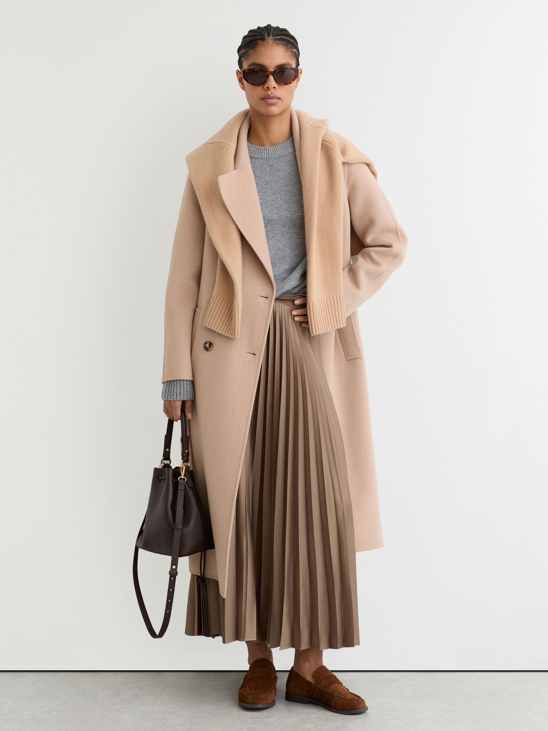 Pleated Midi Skirt in Mocha Brown (W06517) | SGD 320