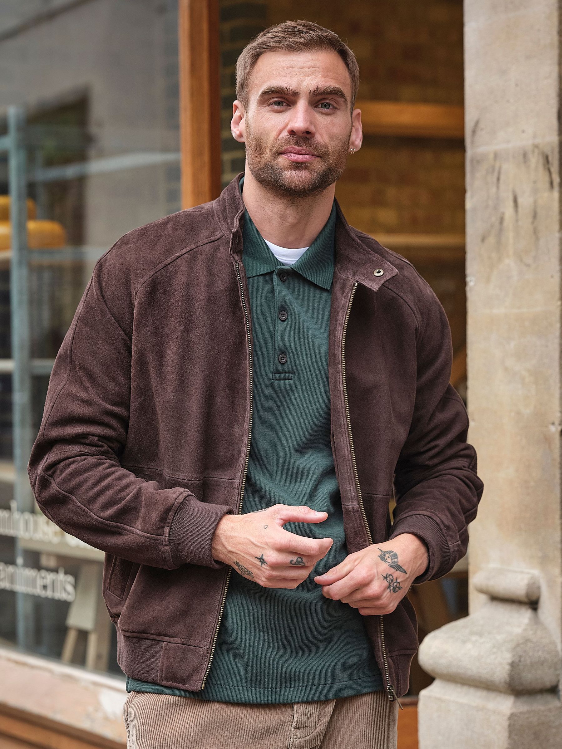Chocolate Brown - Regular 100% Suede Bomber Jacket
