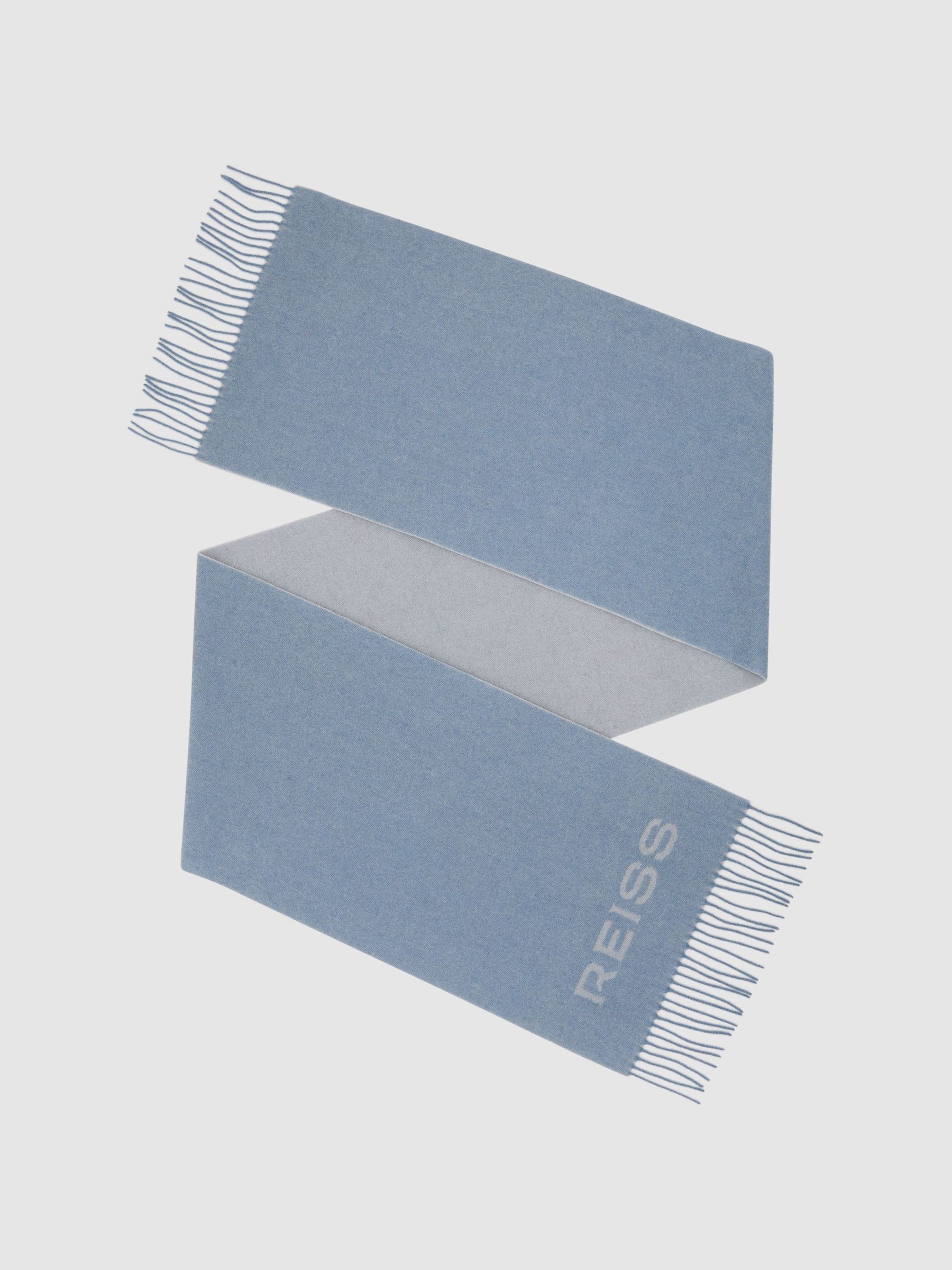 Wool-Cashmere Logo Scarf in Soft Blue (W08784) | $150
