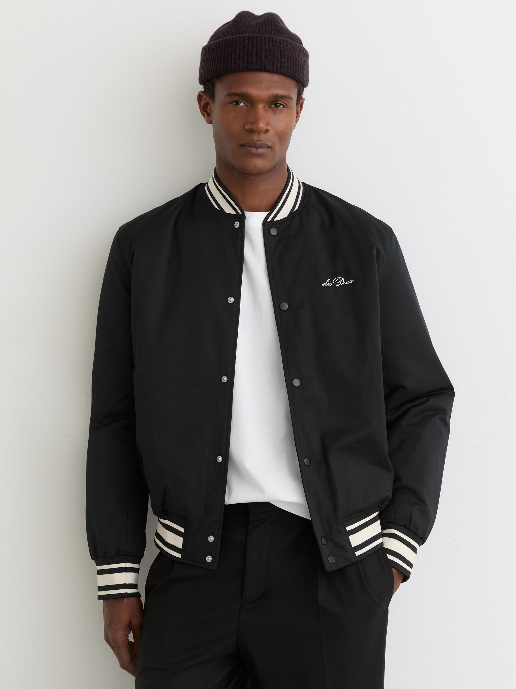 Varsity Tech Bomber Jacket in Black (W10870) | kr3 105