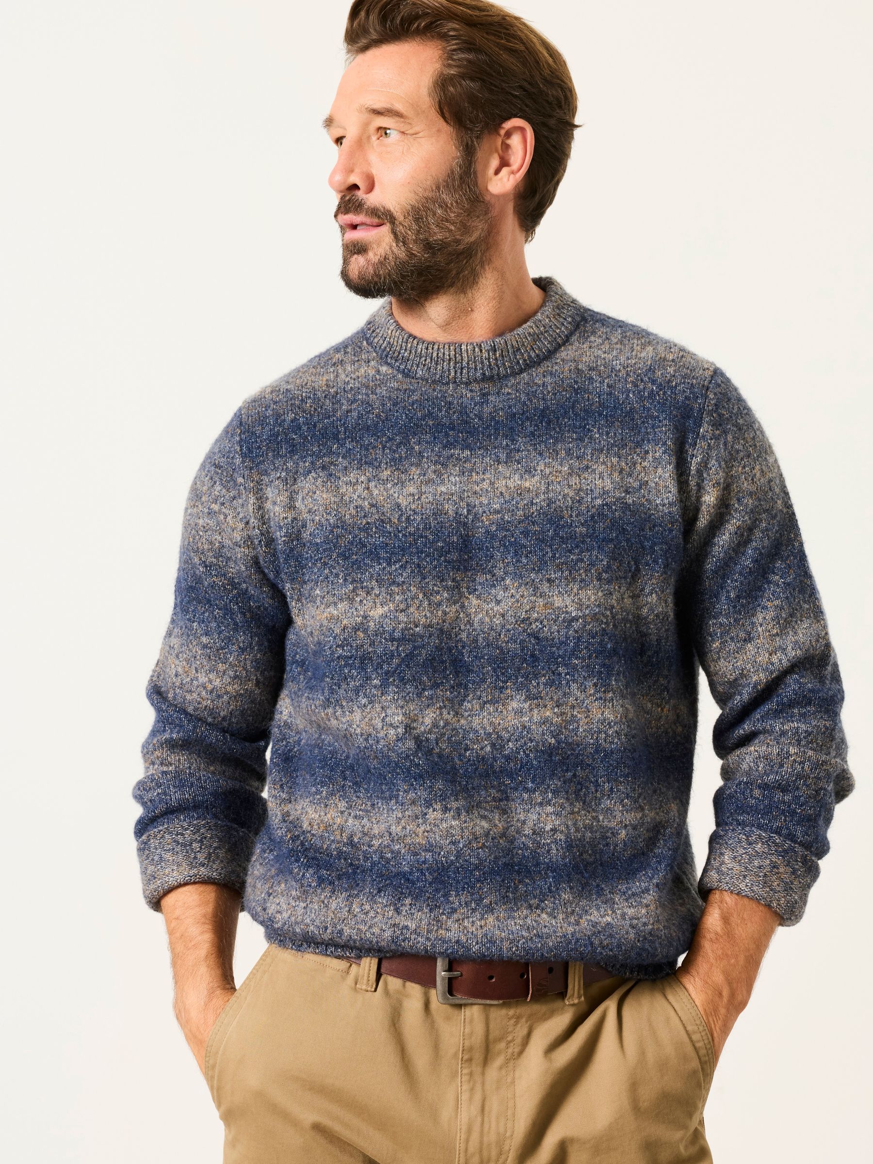 Blue - Regular Deanston Knitted Ombre Crew Neck Jumper