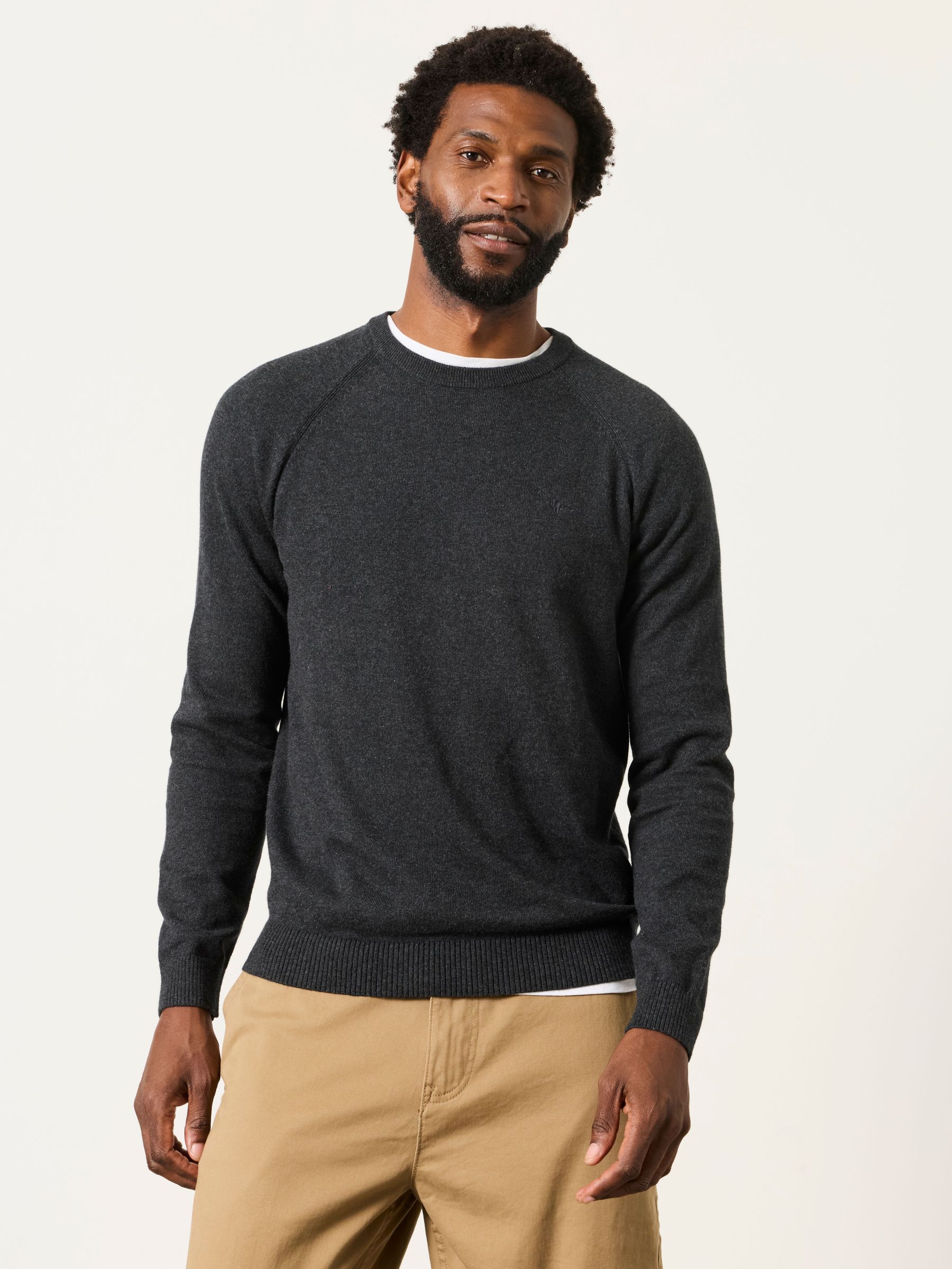 Charcoal Grey - Regular Crew Neck Knitted Jumper