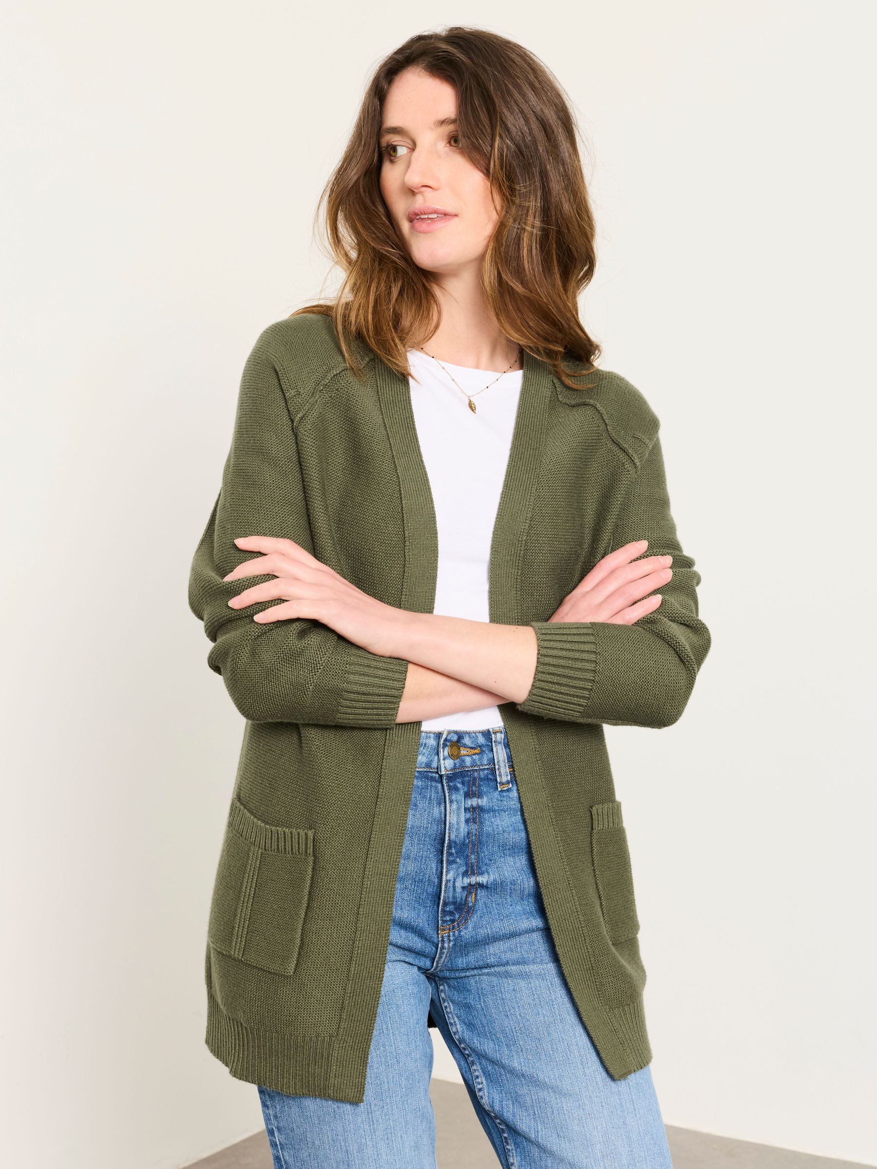 Olive Green - Edge To Edge Longline Cardigan