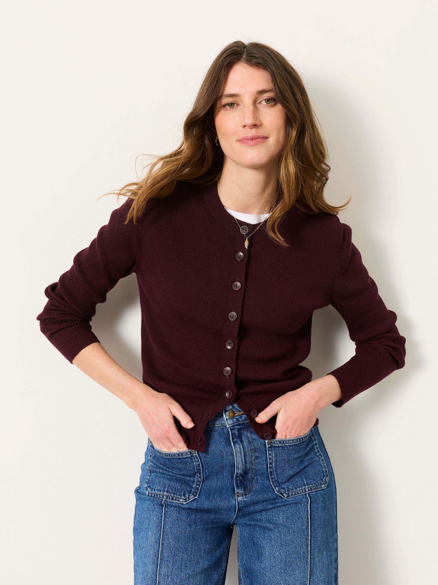 Burgundy Red - Knitted Button Front Cardigan