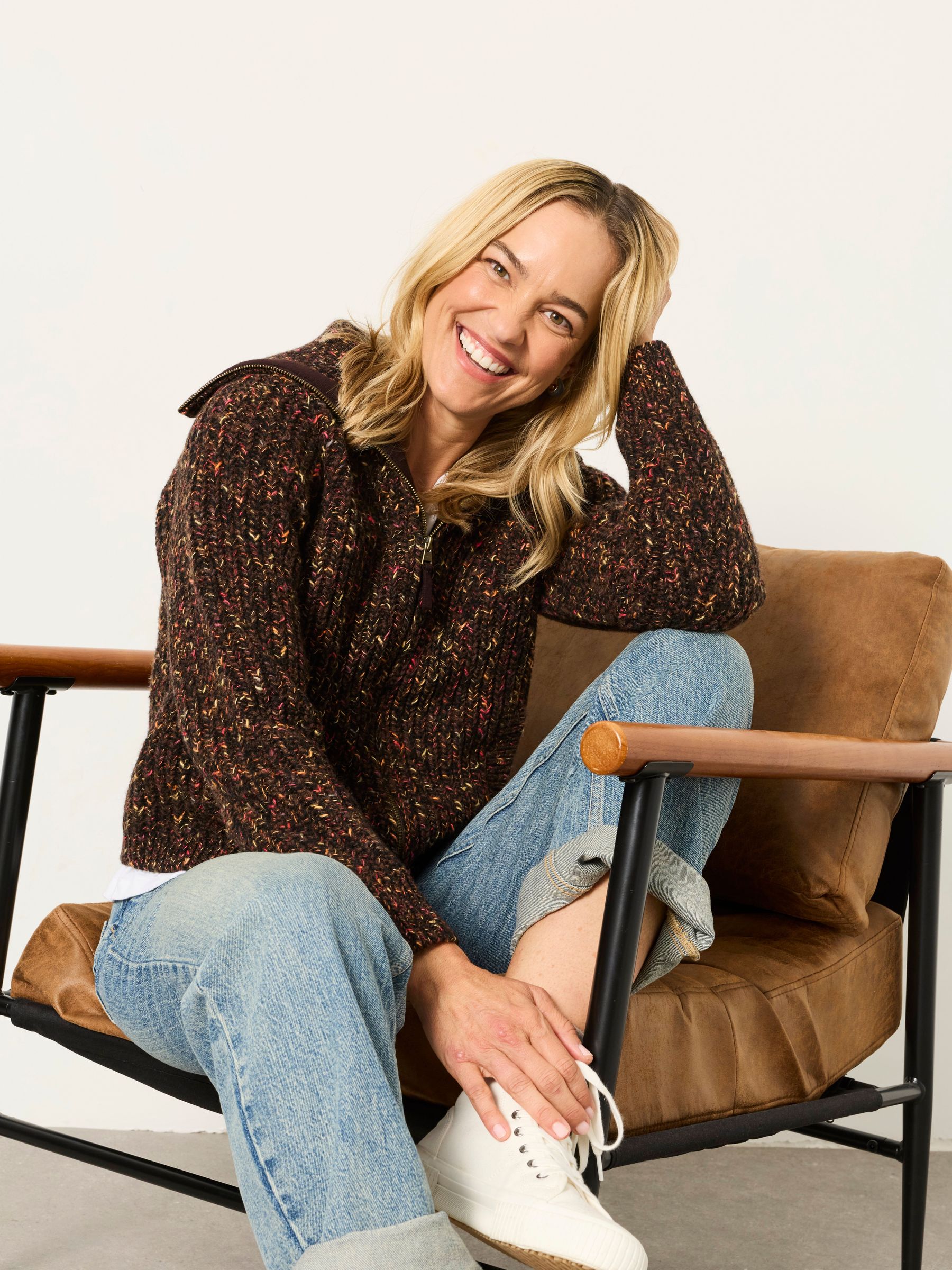 Brown - Cooper Knitted Rib Zip Through Cardigan