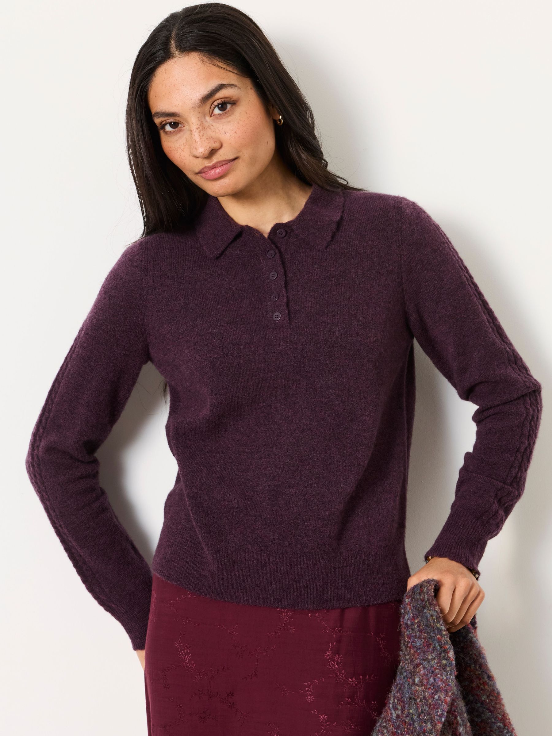 Purple - Halle Collared Knitted Polo Top