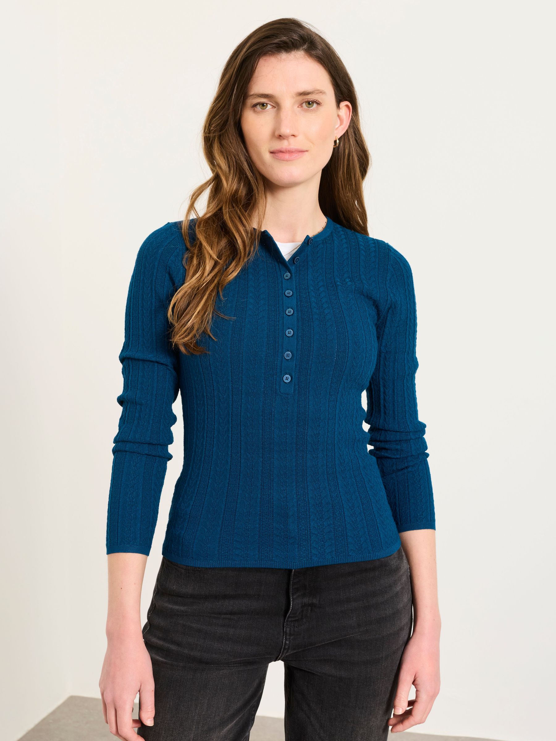 Teal Blue - Knitted Henley Jumper