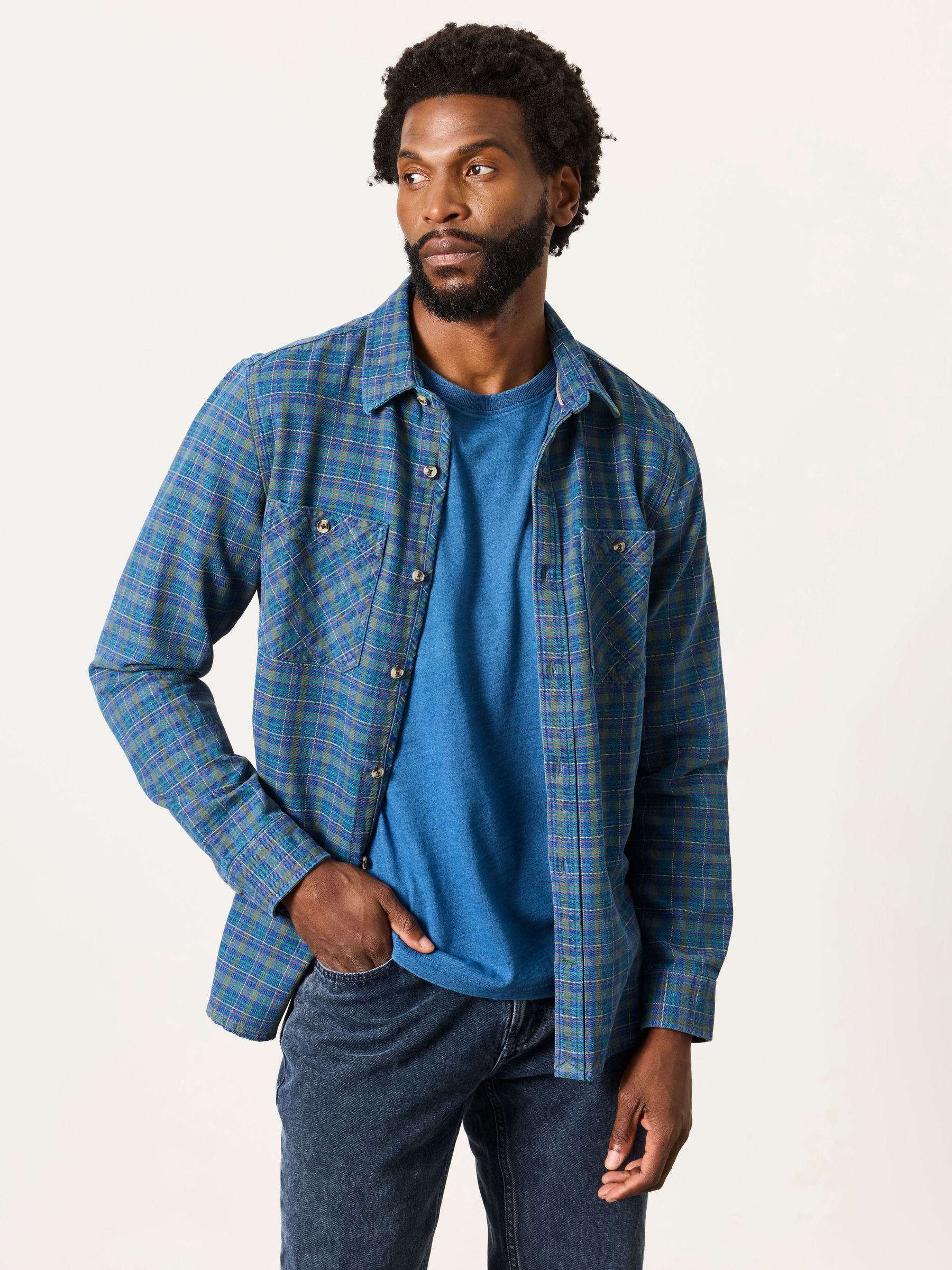 Blue - Regular Long Sleeve Indigo Rye Check Shirt