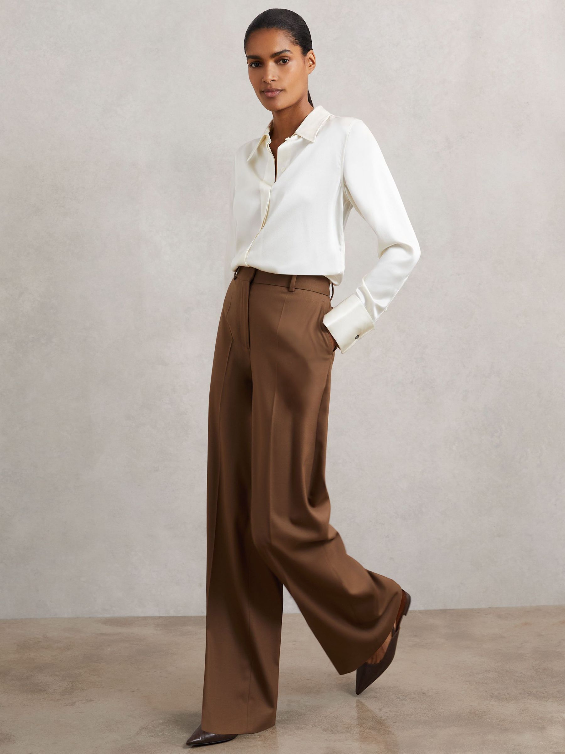 Petite Wool-Blend Wide-Leg Suit Trousers in Tan (W25005) | 1,020 SAR