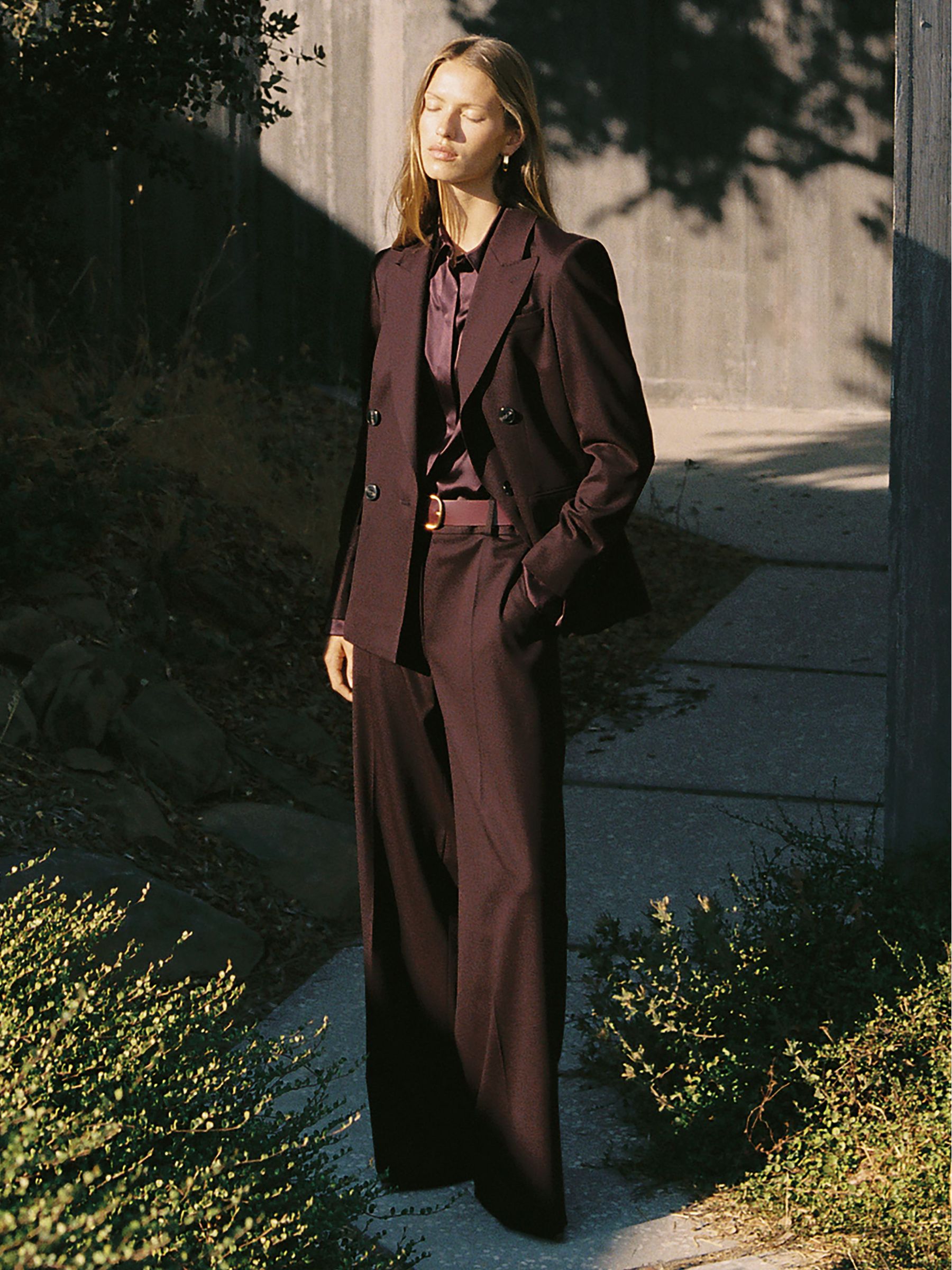 Wool-Blend Wide-Leg Suit Trousers in Aubergine (W25009) | CA$330