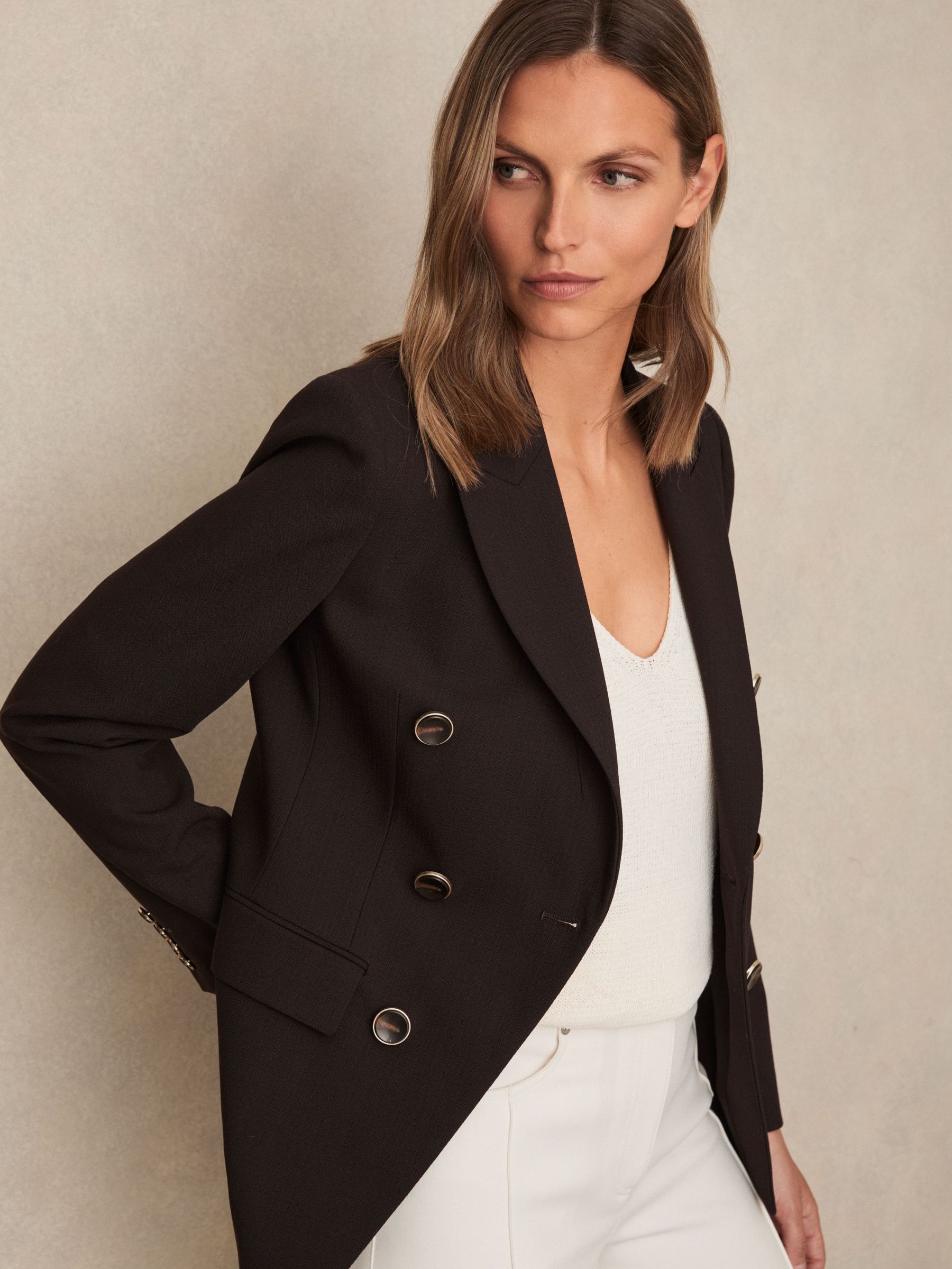 Wool-Blend Double-Breasted Blazer in Chocolate Brown (W25013) | US$545
