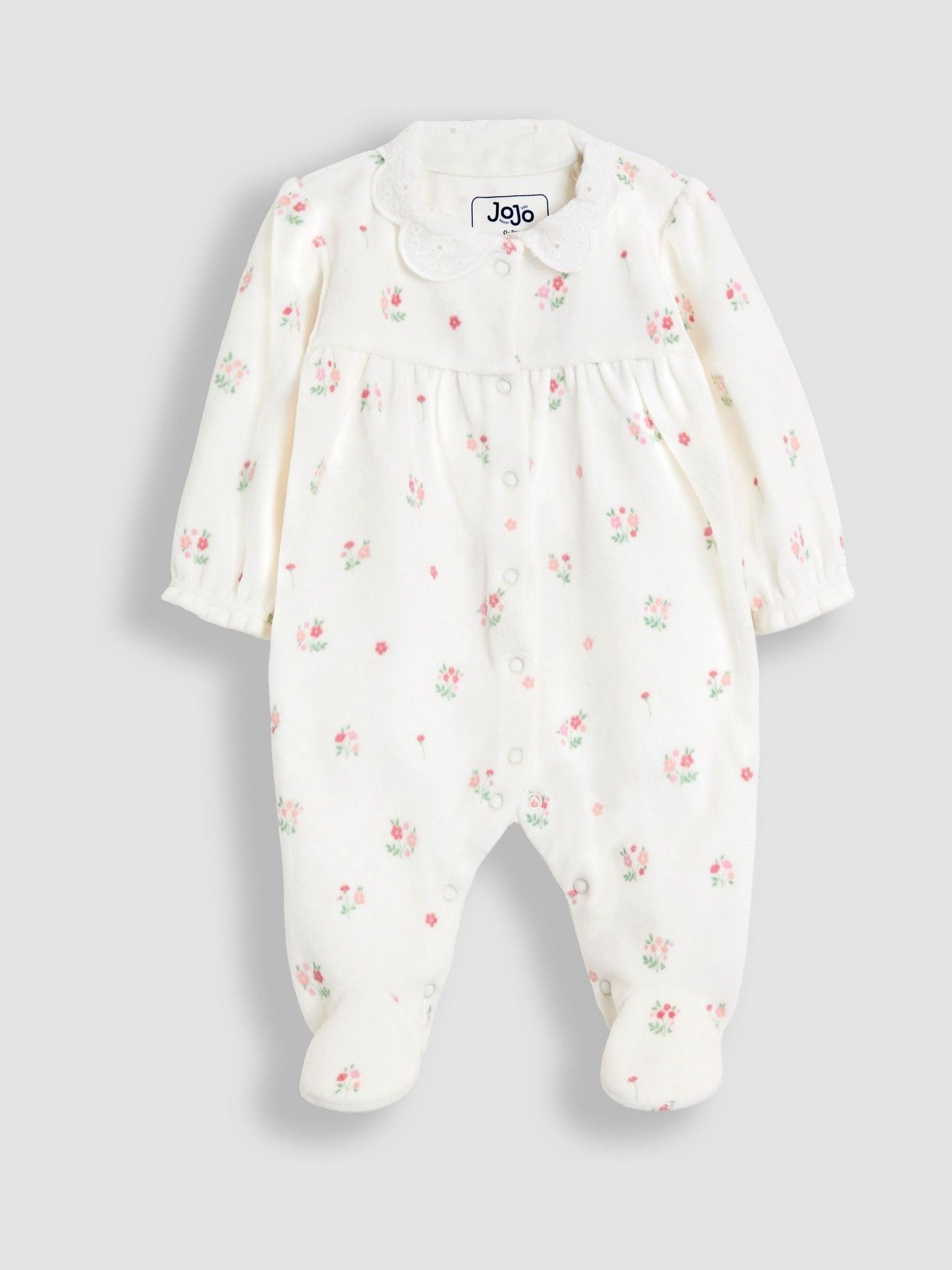 Cream Ditsy Floral Velour Collared All-In-One (W25137) | $41