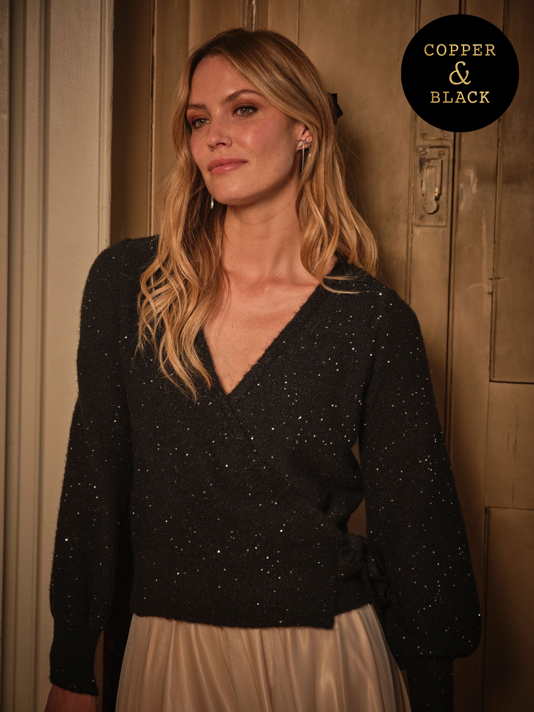 Bonnie Black Sparkle Wrap Cardigan (W25582) | $119