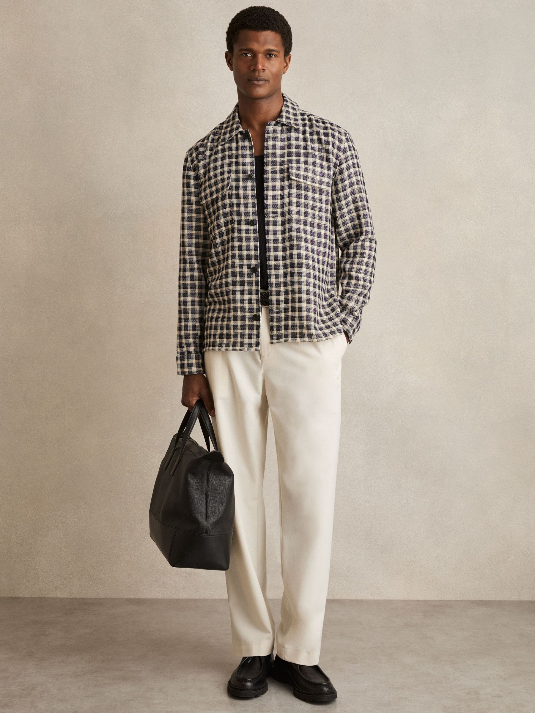 Woven Check Twin-Pocket Overshirt in Navy/White (W26407) | US$215