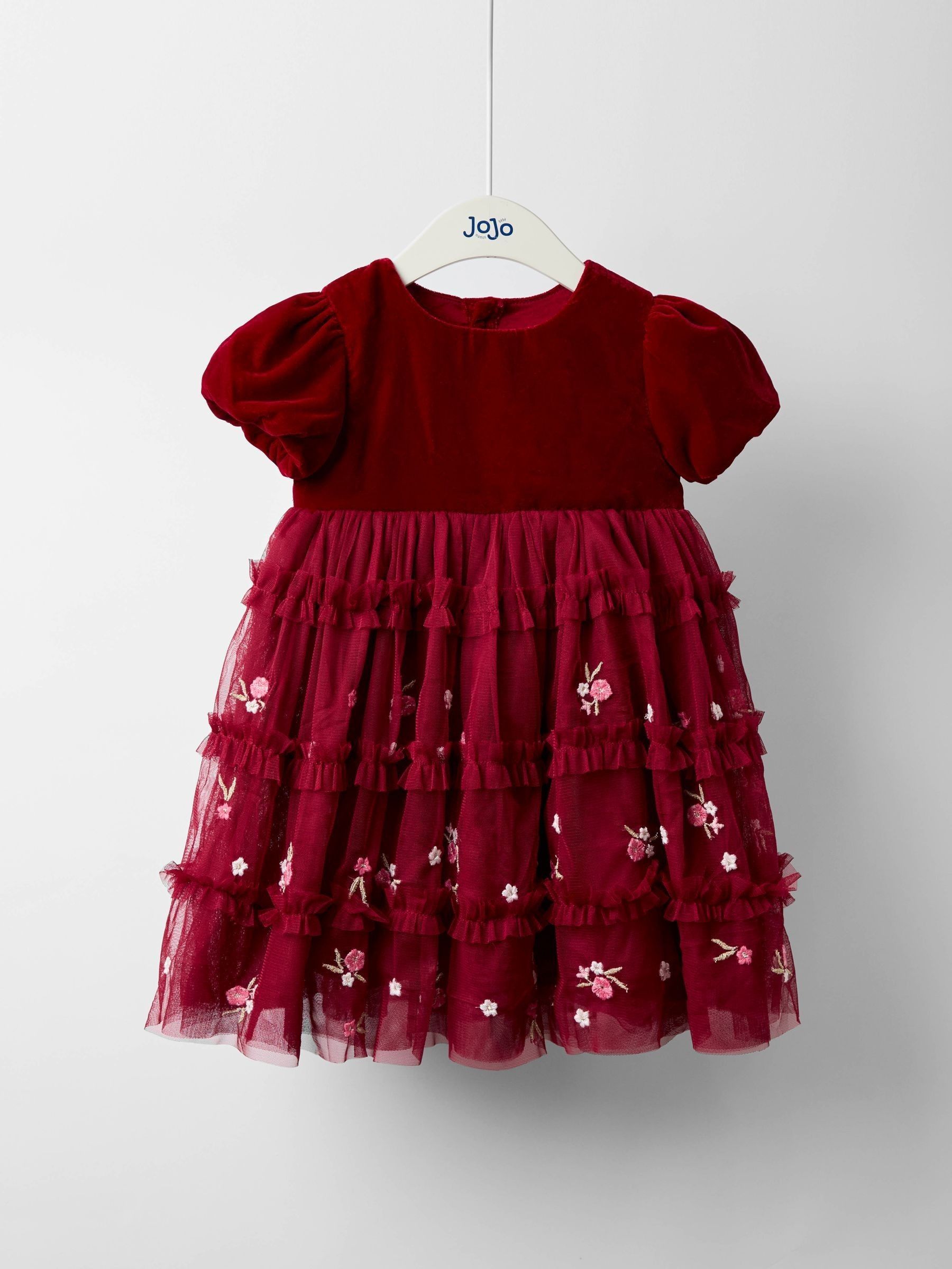 Red Floral Tiered Tulle Party Dress (W26433) | $74 - $84