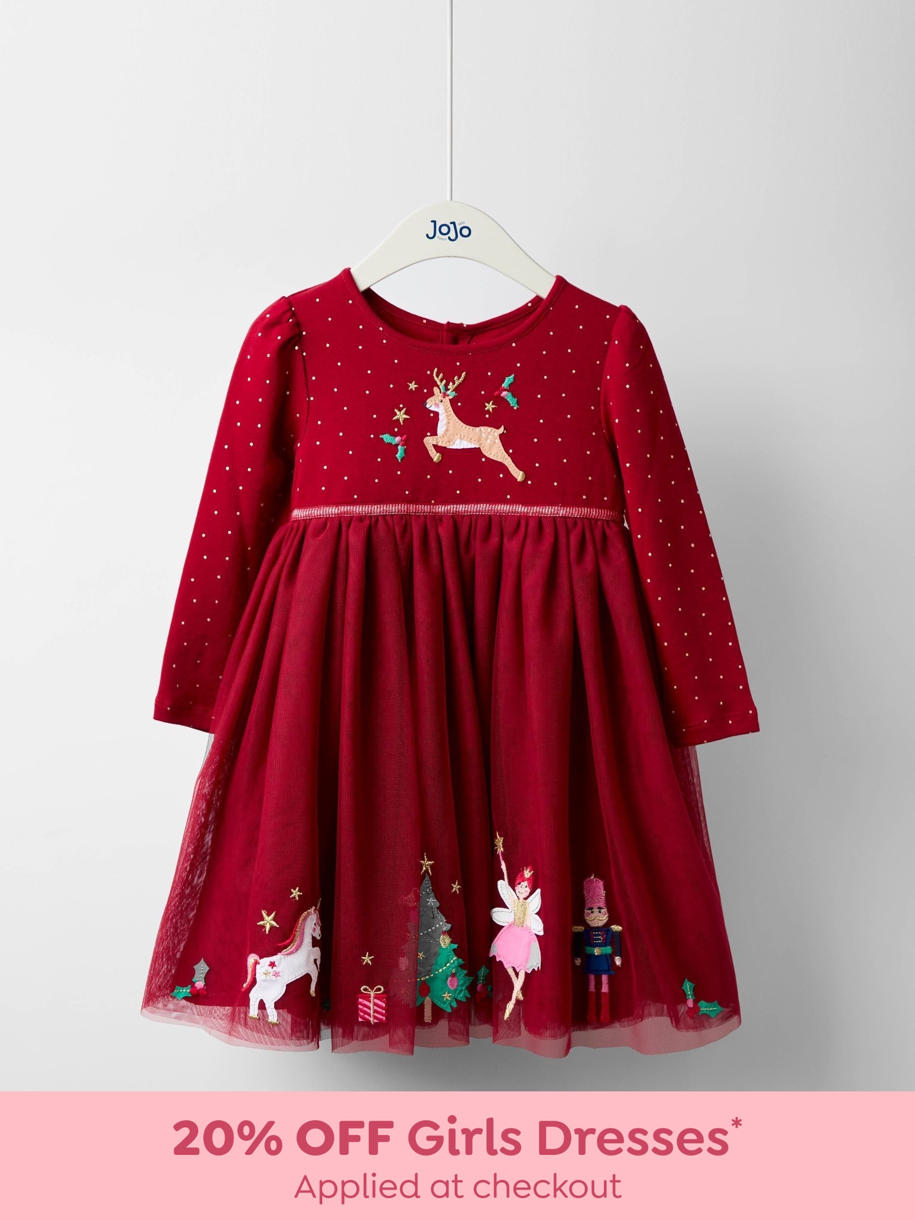 Red Christmas Friends Appliqué Tulle Party Dress (W26442) | $58 - $69