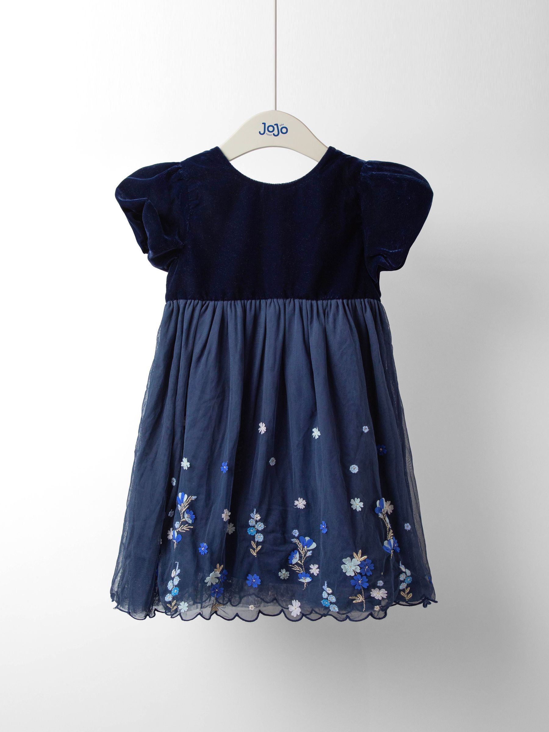 Navy Blue Blossom Velvet Topped Party Dress (W26454) | $74 - $84