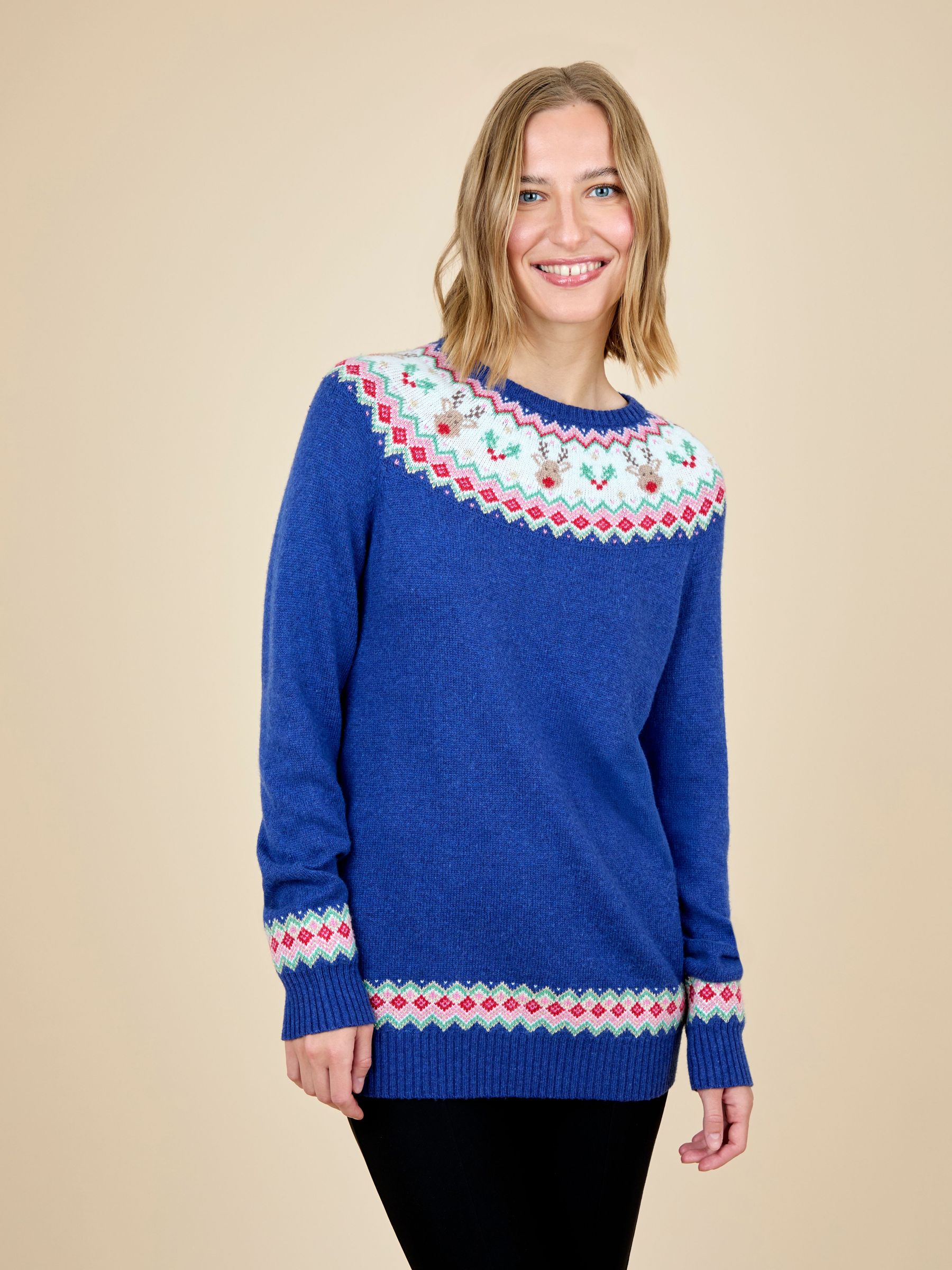 Blue Women's Reindeer Fairisle Jumper (W26833) | $77