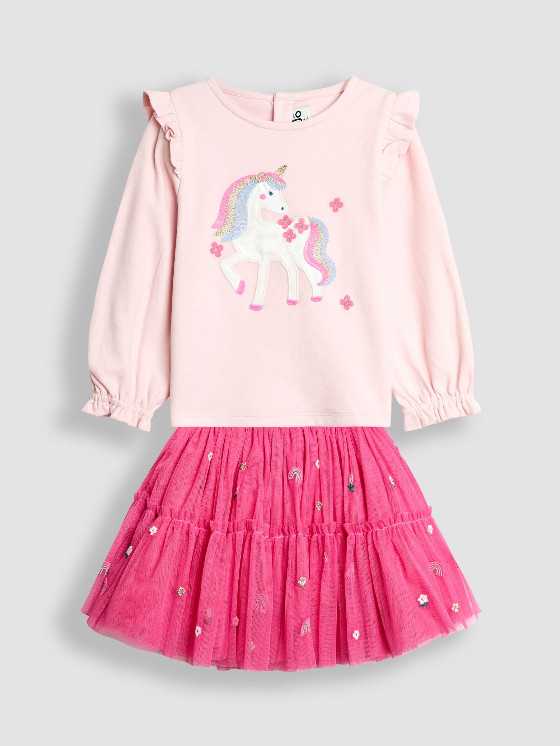 Pink Fairy Frill Sleeve Top & Rainbow Tulle Skirt Set (W26835) | $58 - $69