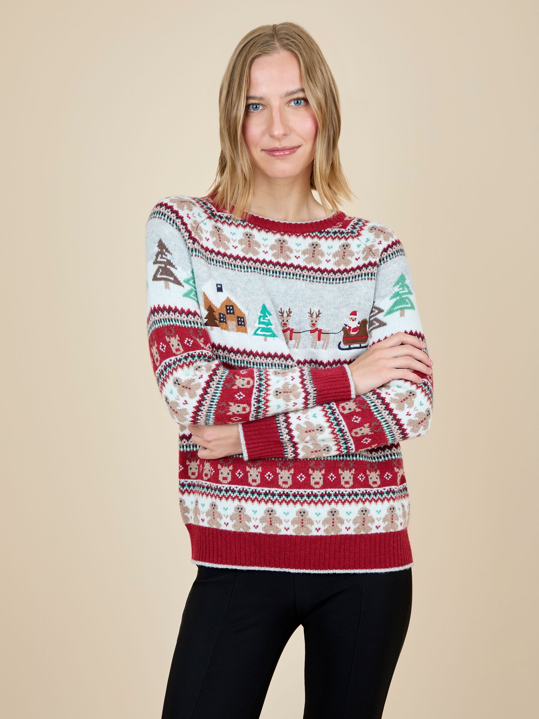 Burgundy Women's Christmas Scene Fairisle Jumper (W26836) | $81