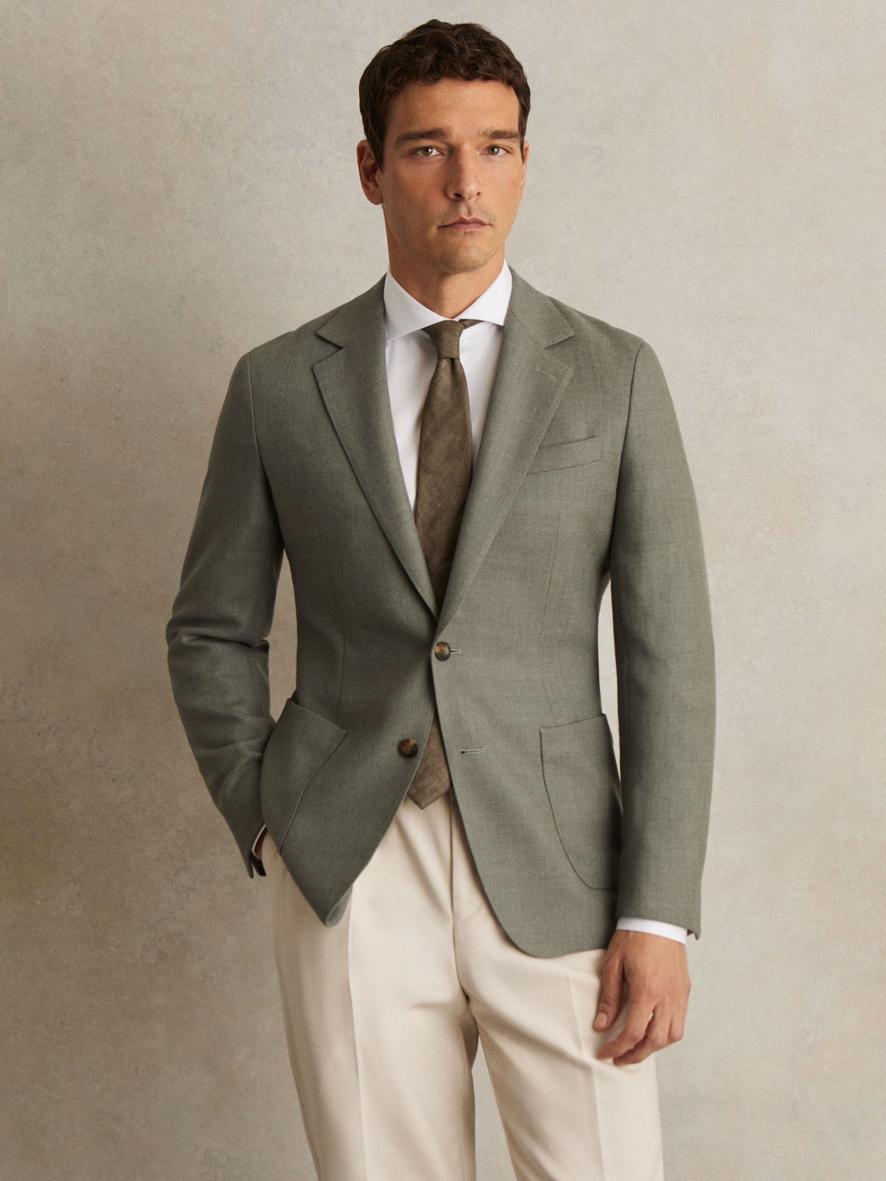Wool-Blend Single-Breasted Blazer Slim-Fit in Sage Green (W26856) | €470