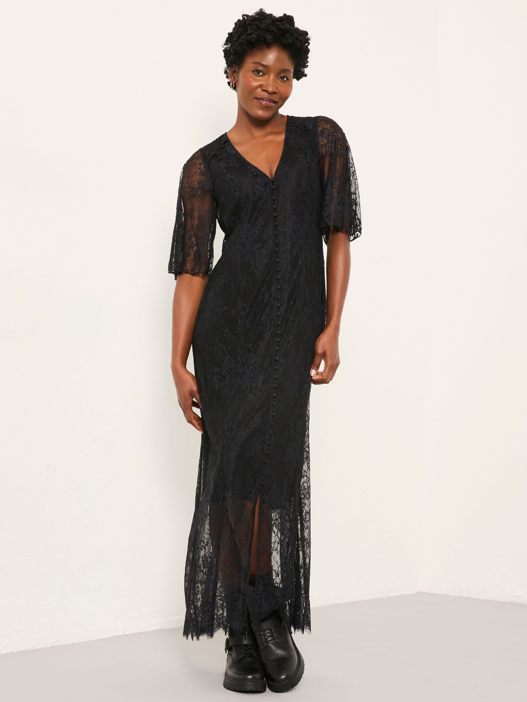 Alanna Black Regular Lace Midi Dress (W27640) | $154