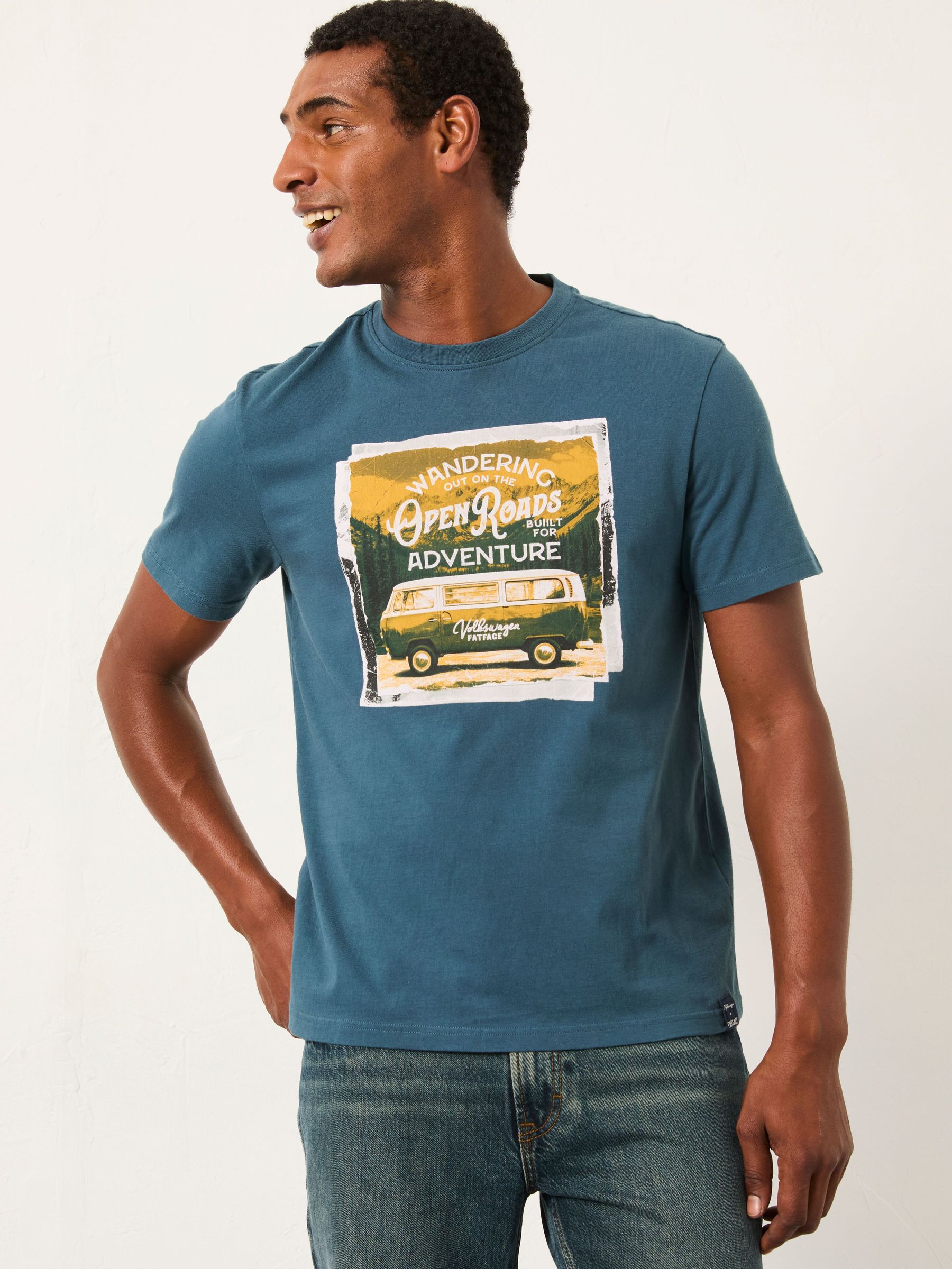 Dark Teal Blue VW Open Road Graphic T-Shirt (W27644) | $51