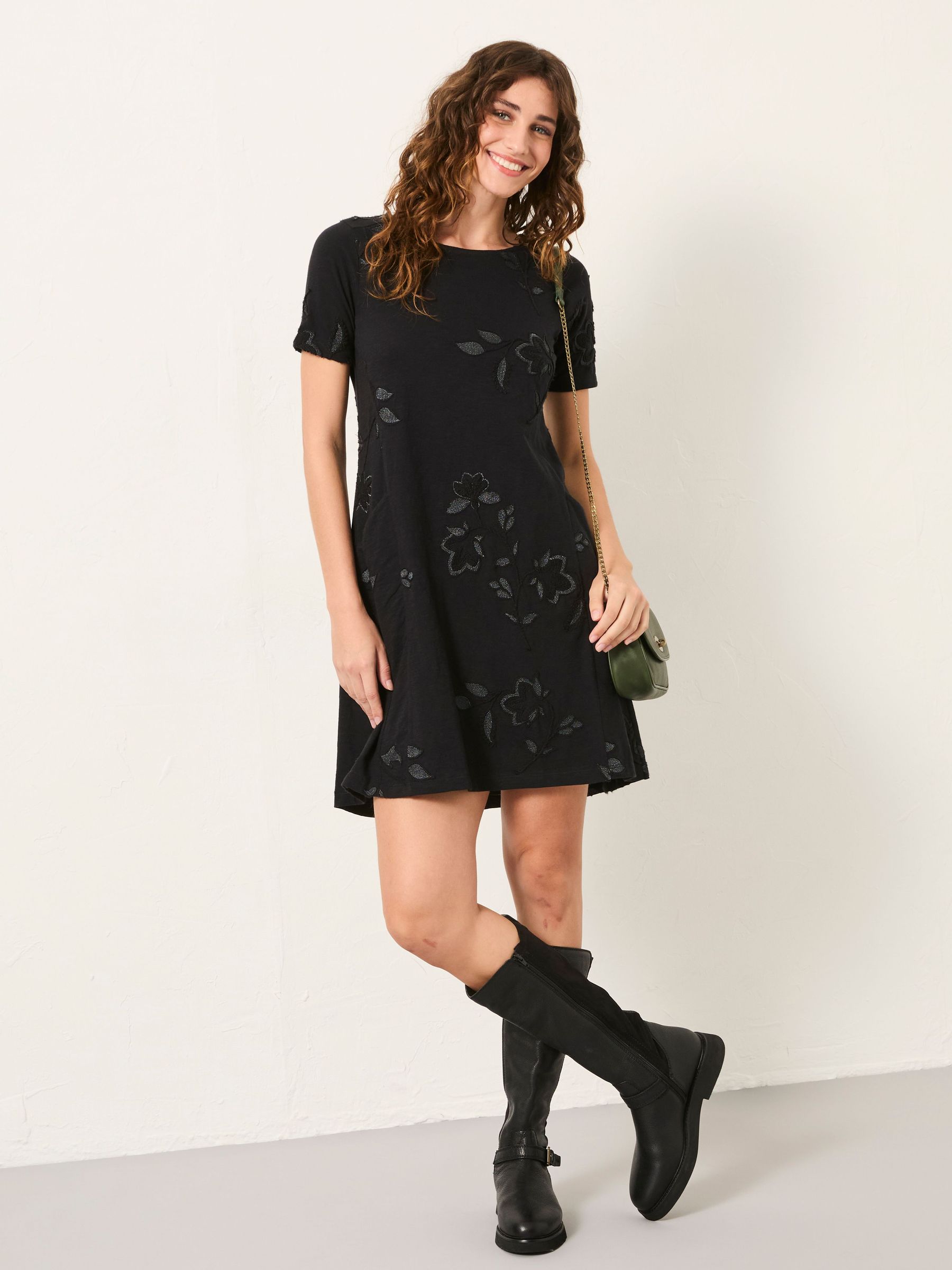 Simone Black Regular Embroidered Jersey Dress (W27649) | $99
