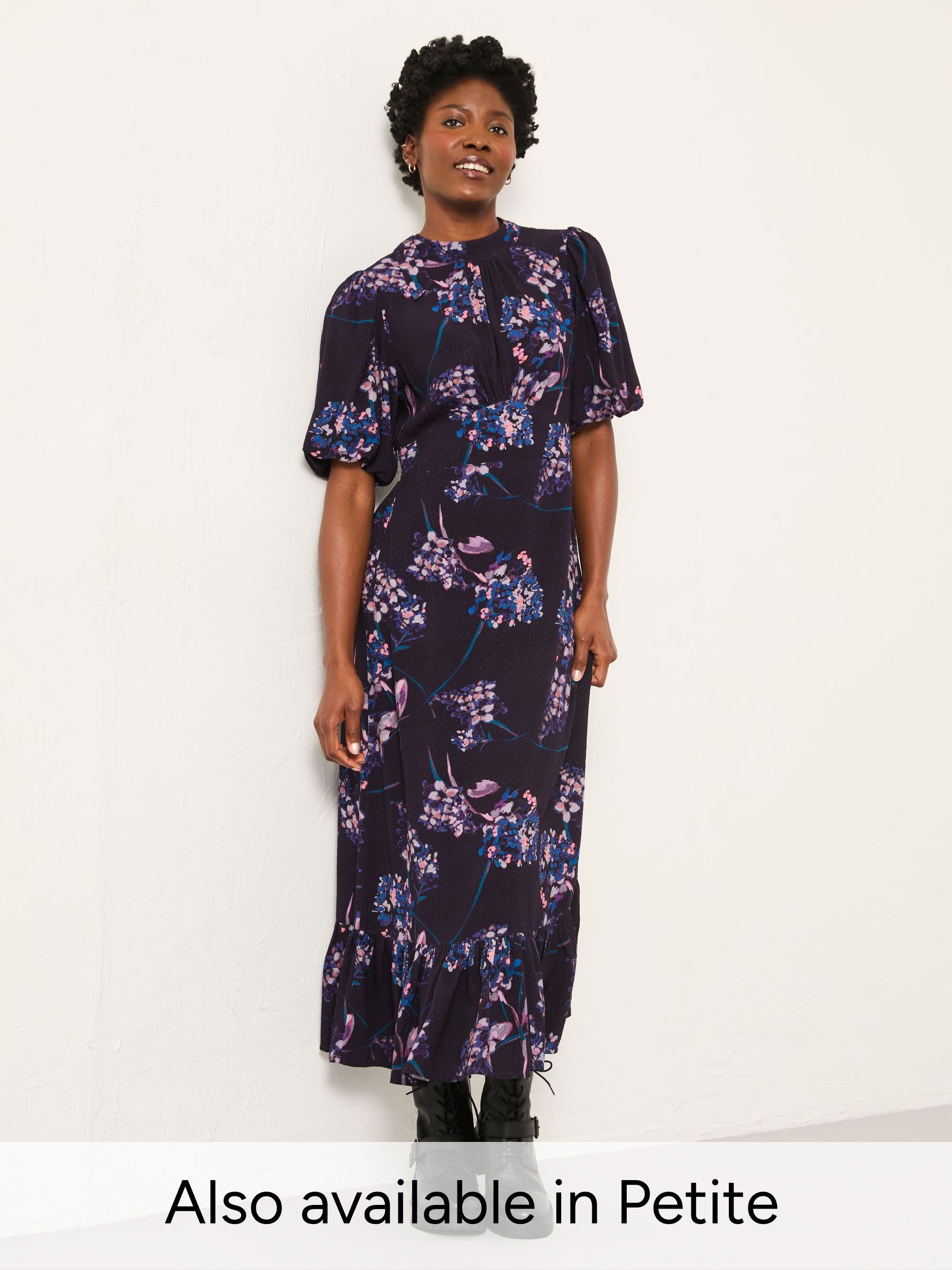 Mila Dark Purple Heritage Floral Regular Midi Dress (W27658) | $151