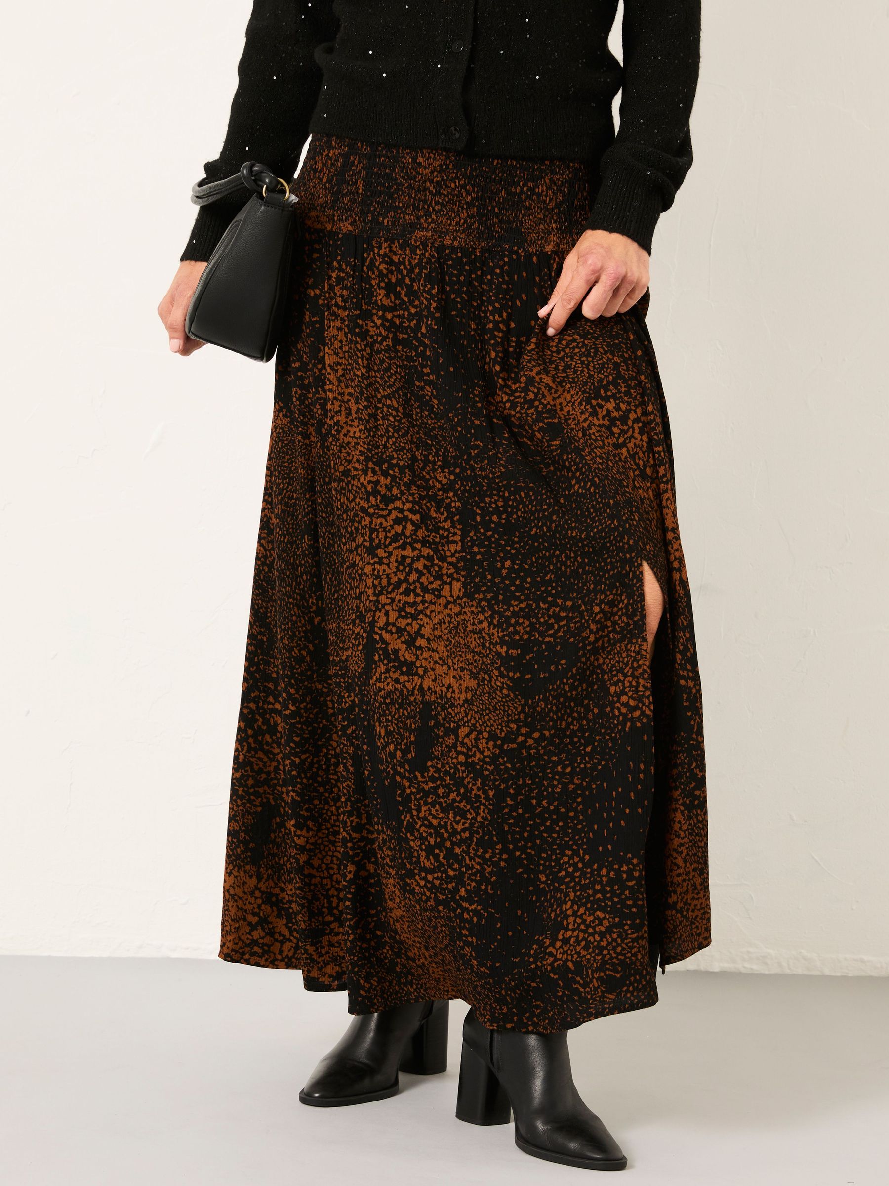 Harper Black Layered Animal Midi Skirt (W27720) | $113