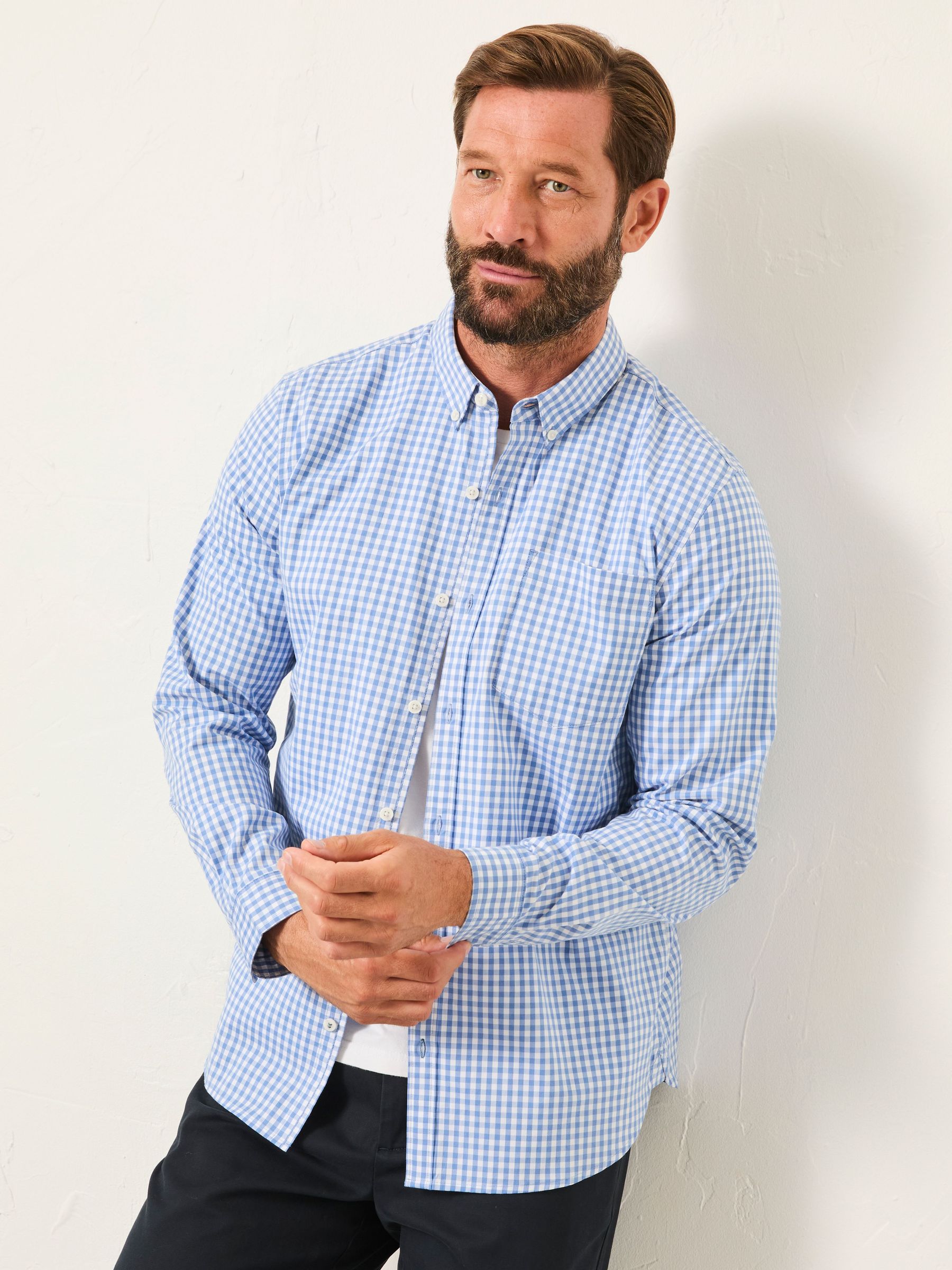Blue Long Sleeve Gingham Check Shirt (W28722) | $95