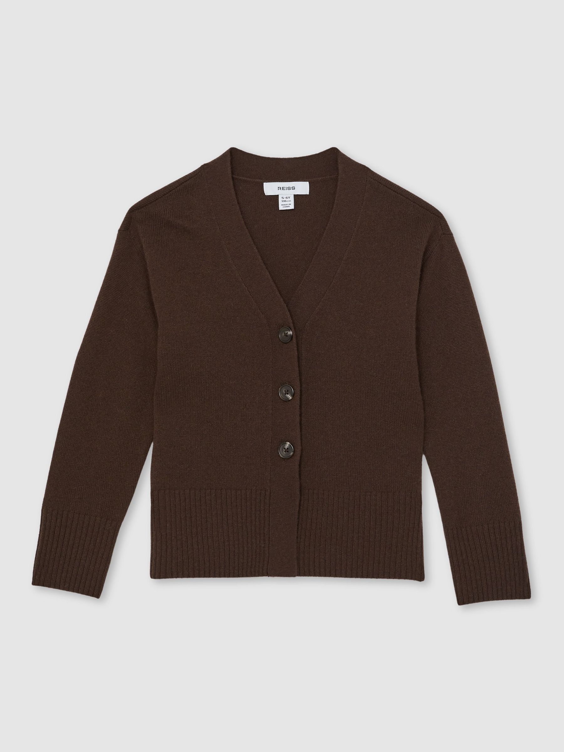 13-14 yrs Wool-Blend Fitted Cardigan With Cashmere in Brown (W29752) | $95