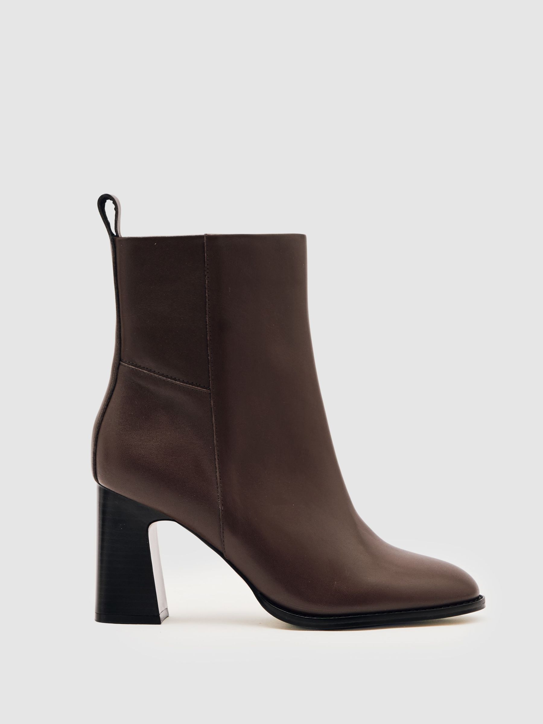 Leather Block-Heel Ankle Boots in Brown (W29757) | 1,405 QAR