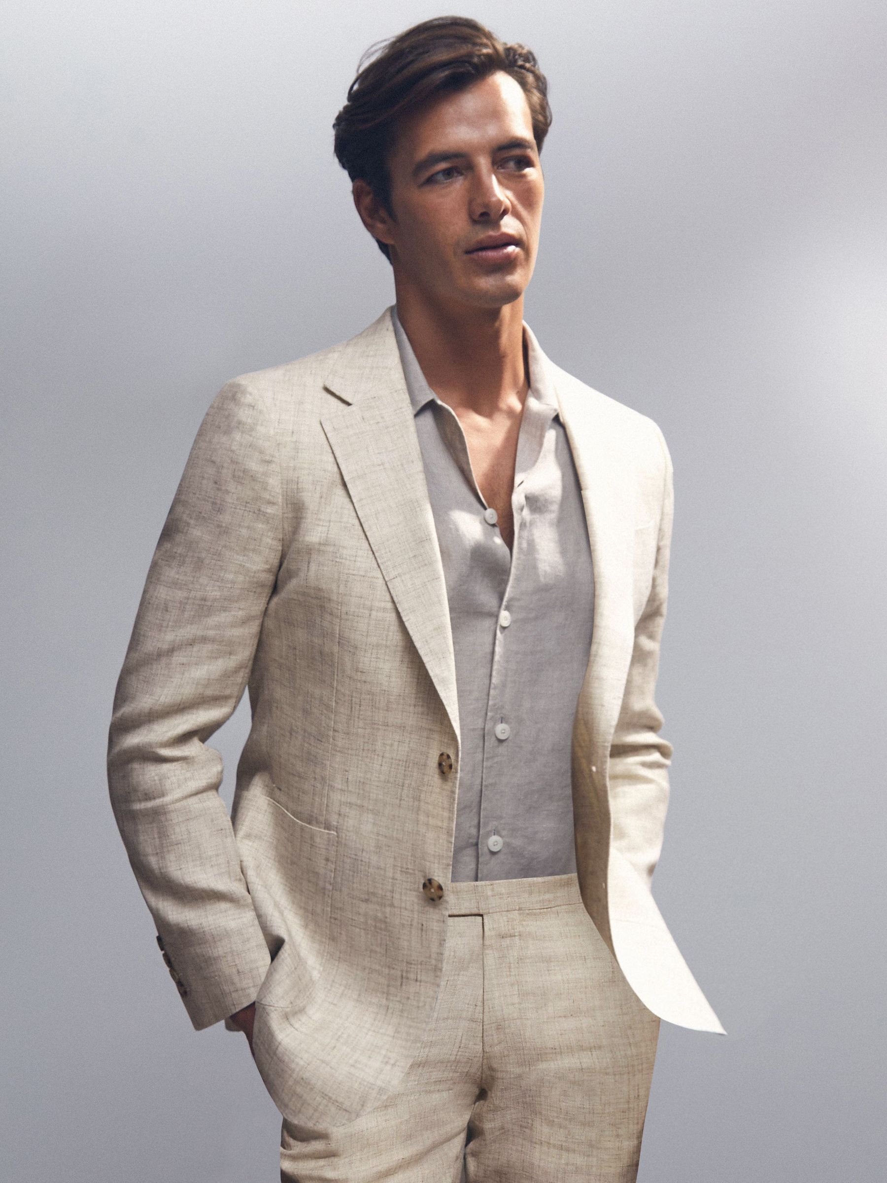 Linen-Cotton Single-Breasted Suit Blazer Slim-Fit in Stone (W29767) | €570