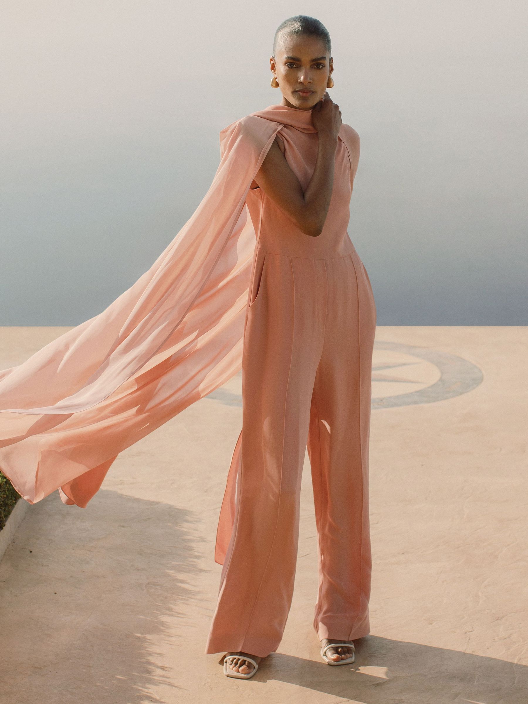 Wide-Leg Cape Jumpsuit in Pink (W30180) | $595